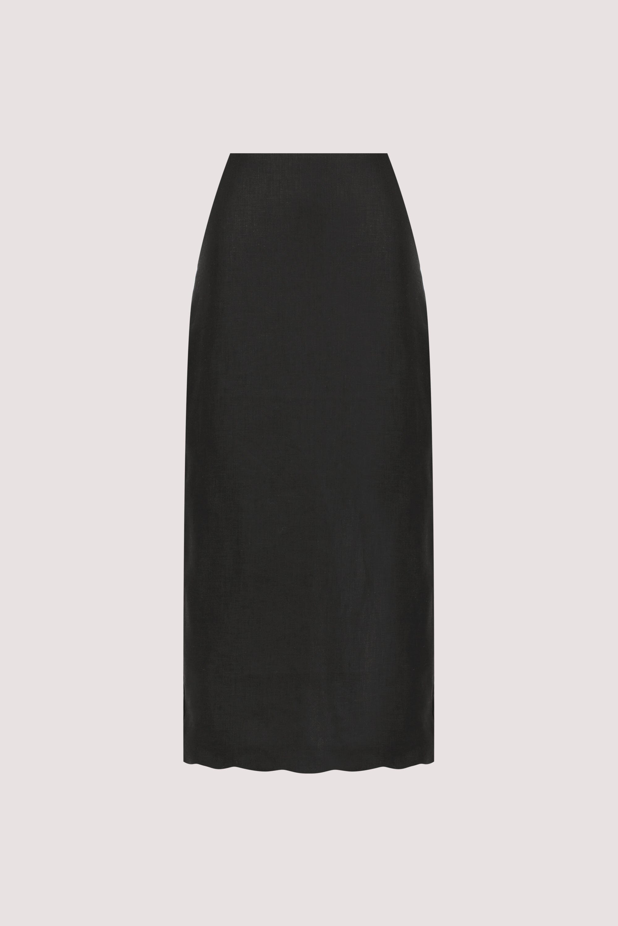 LELA BLACK LINEN MIDI SKIRT