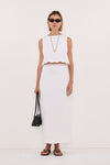 LELA WHITE LINEN MIDI SKIRT
