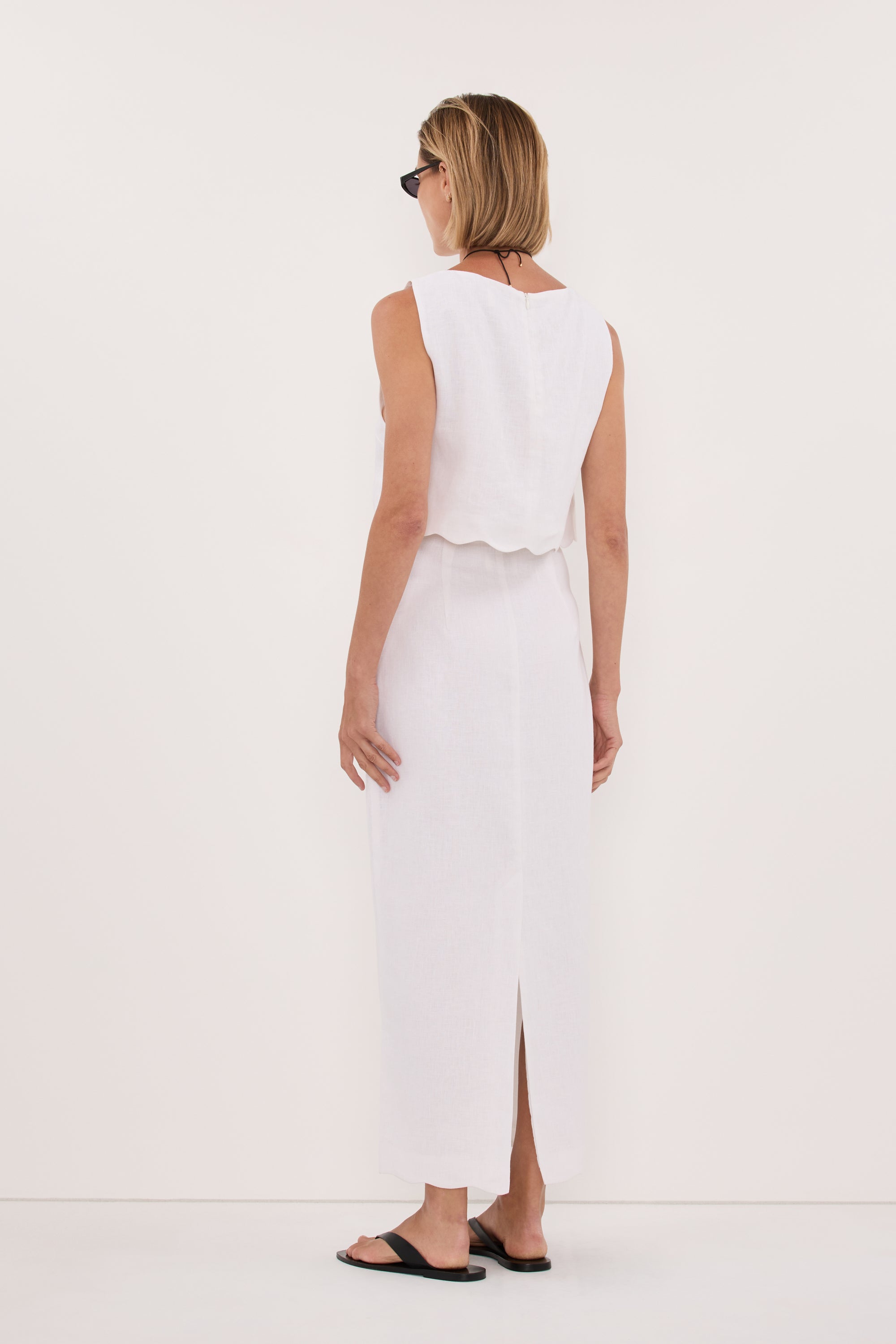 LELA WHITE LINEN MIDI SKIRT