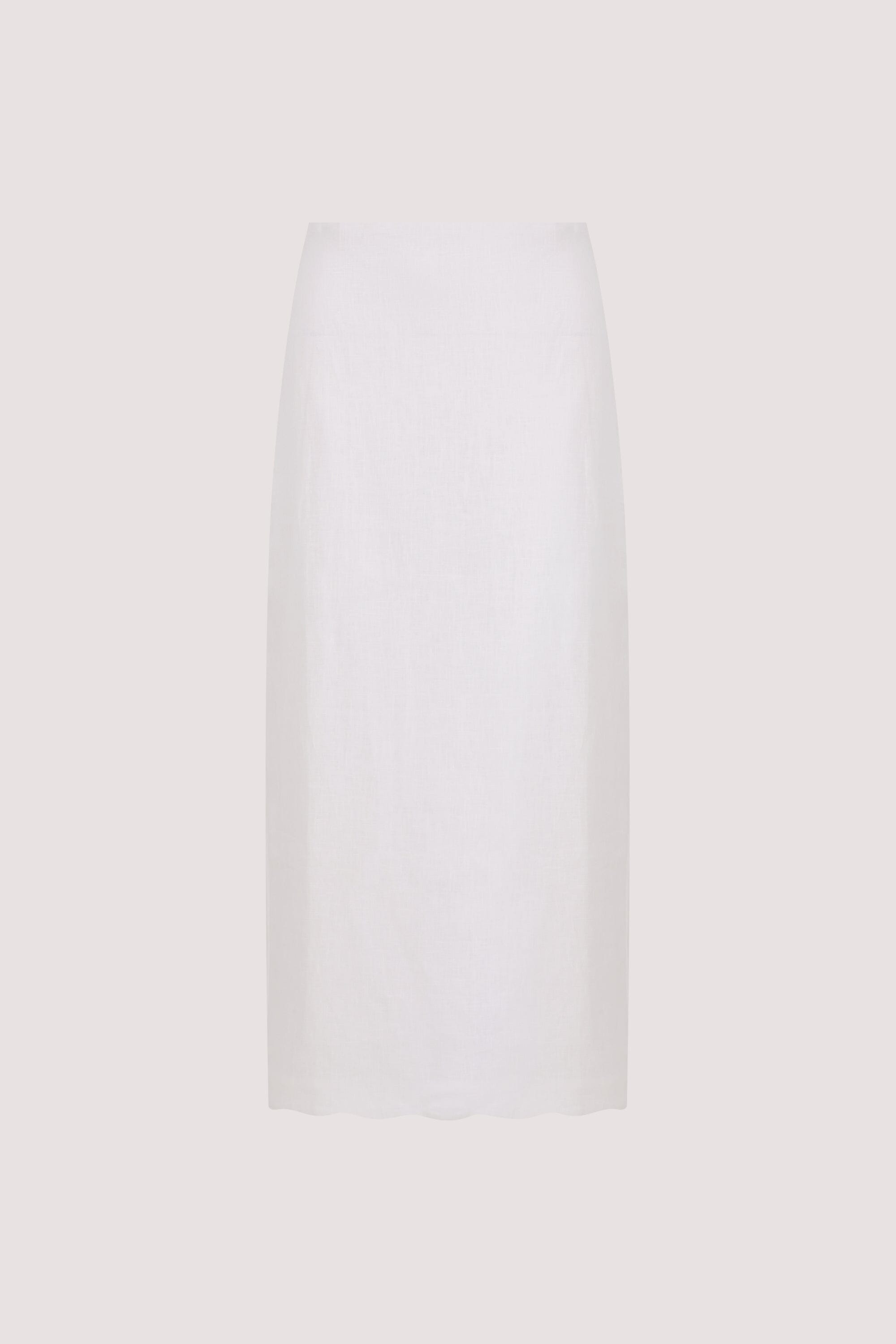 LELA WHITE LINEN MIDI SKIRT