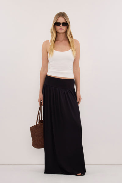 Zoe wearing ELSIE BLACK MODAL MAXI SKIRT