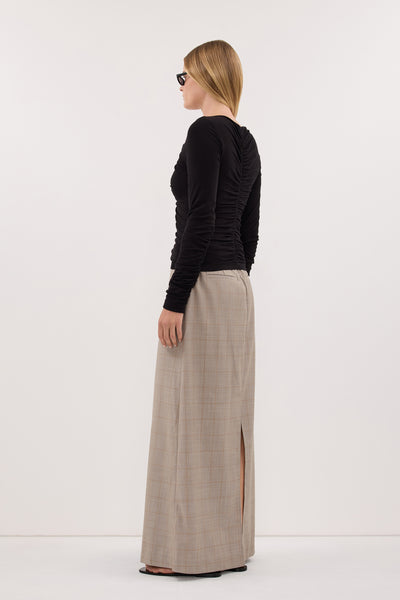 Kristen wearing KALILA ASH A-LINE MAXI SKIRT