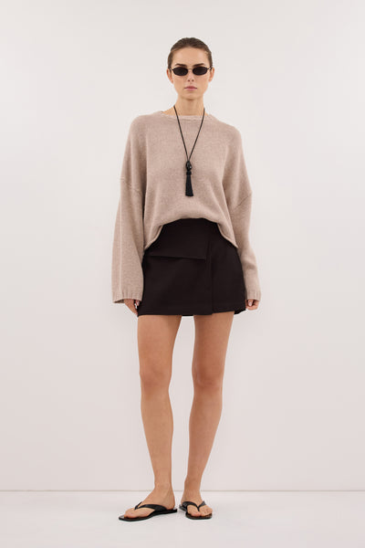 Stas wearing WINSOR PEAT CHOC TAILORED SKIRT