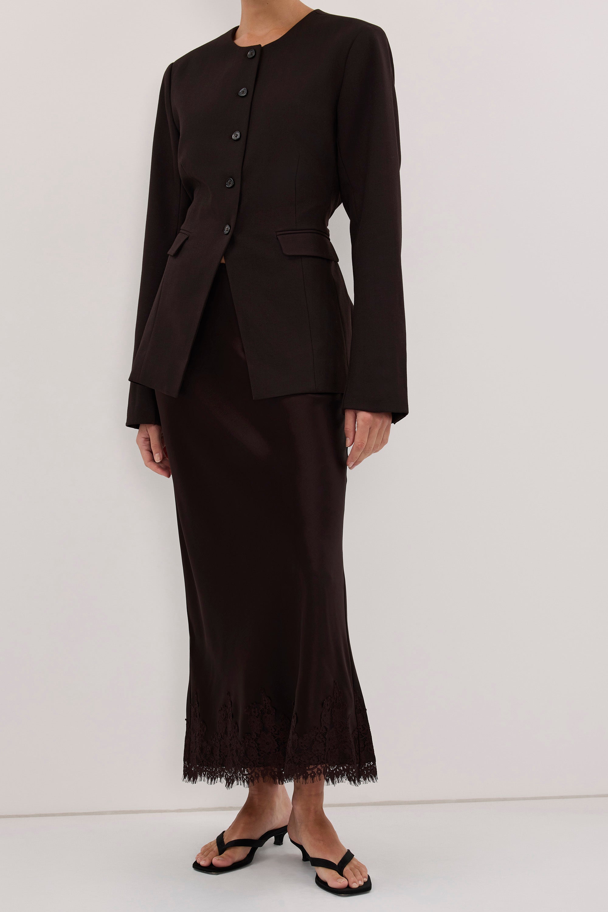 SELENE ESPRESSO SATIN MIDI SKIRT