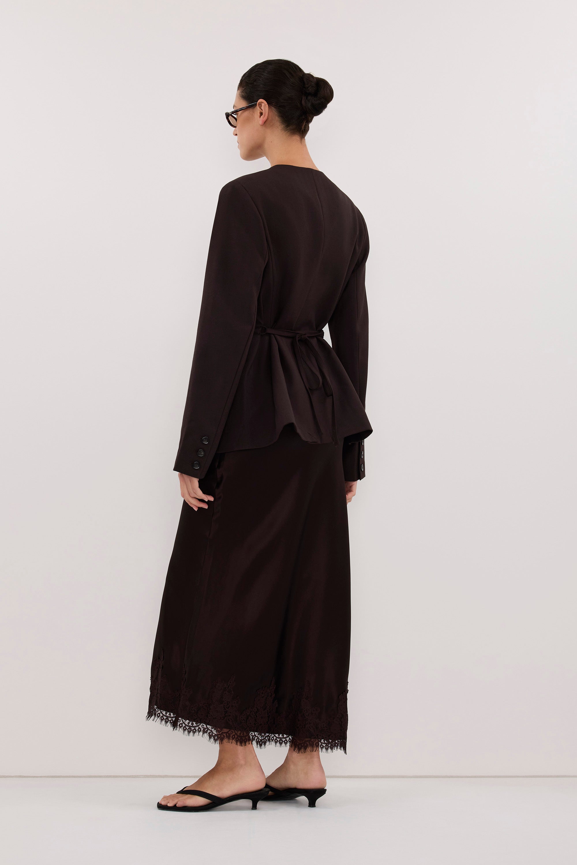 SELENE ESPRESSO SATIN MIDI SKIRT