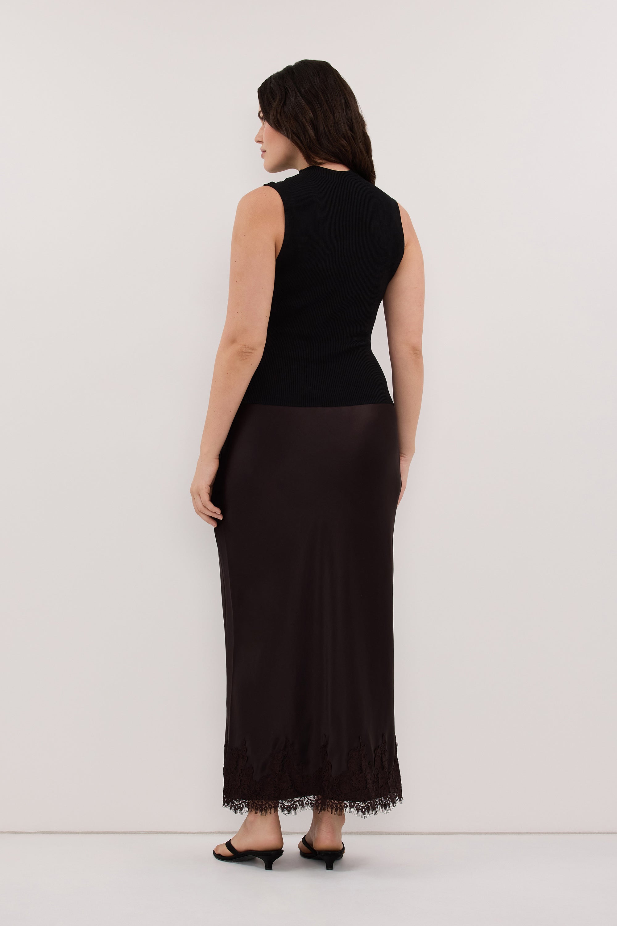 SELENE ESPRESSO SATIN MIDI SKIRT