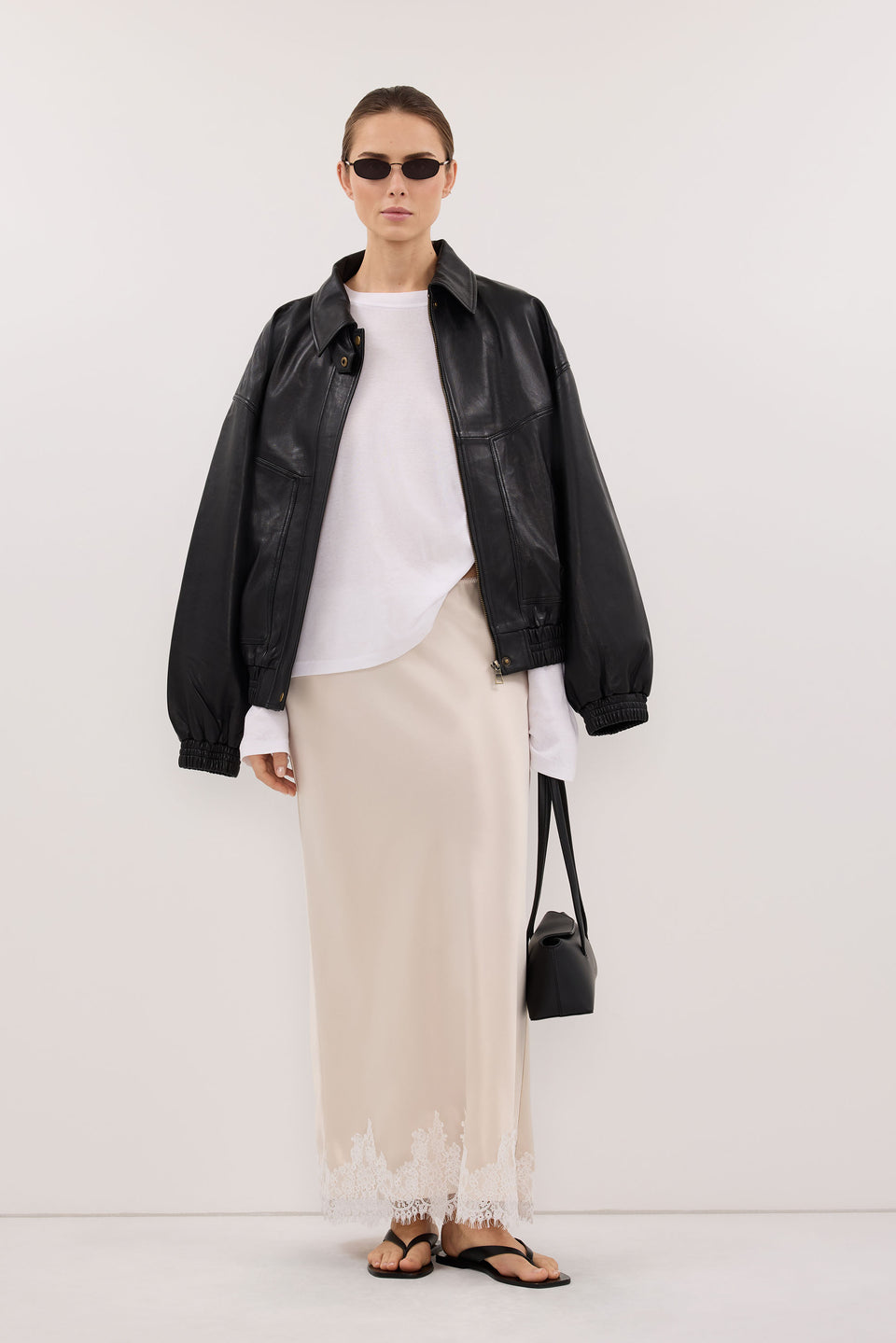 SELENE OYSTER SATIN MIDI SKIRT