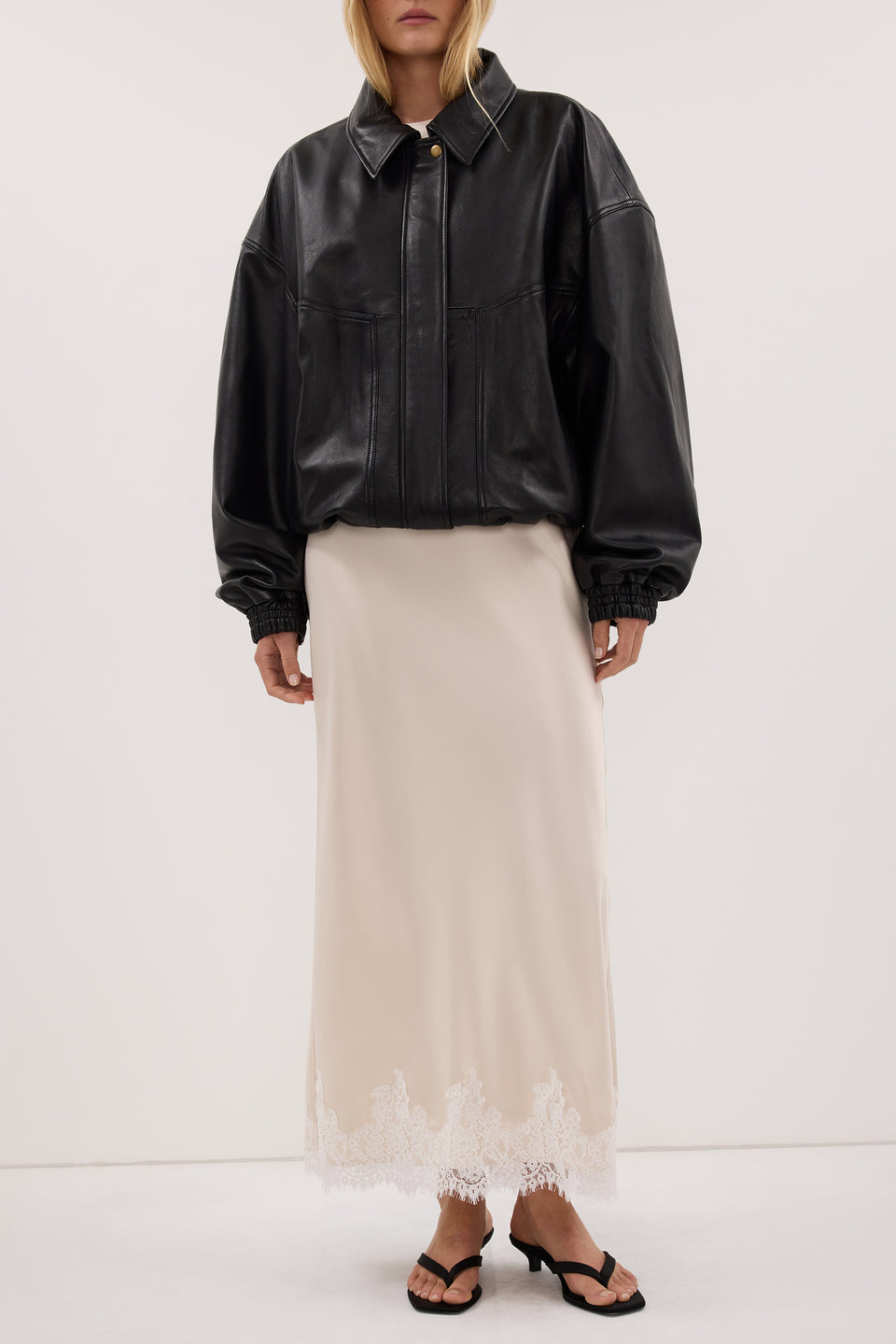 SELENE OYSTER SATIN MIDI SKIRT