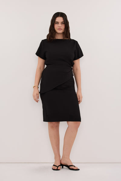 Ploy wearing PARKER BLACK KNEE LENGTH SKIRT
