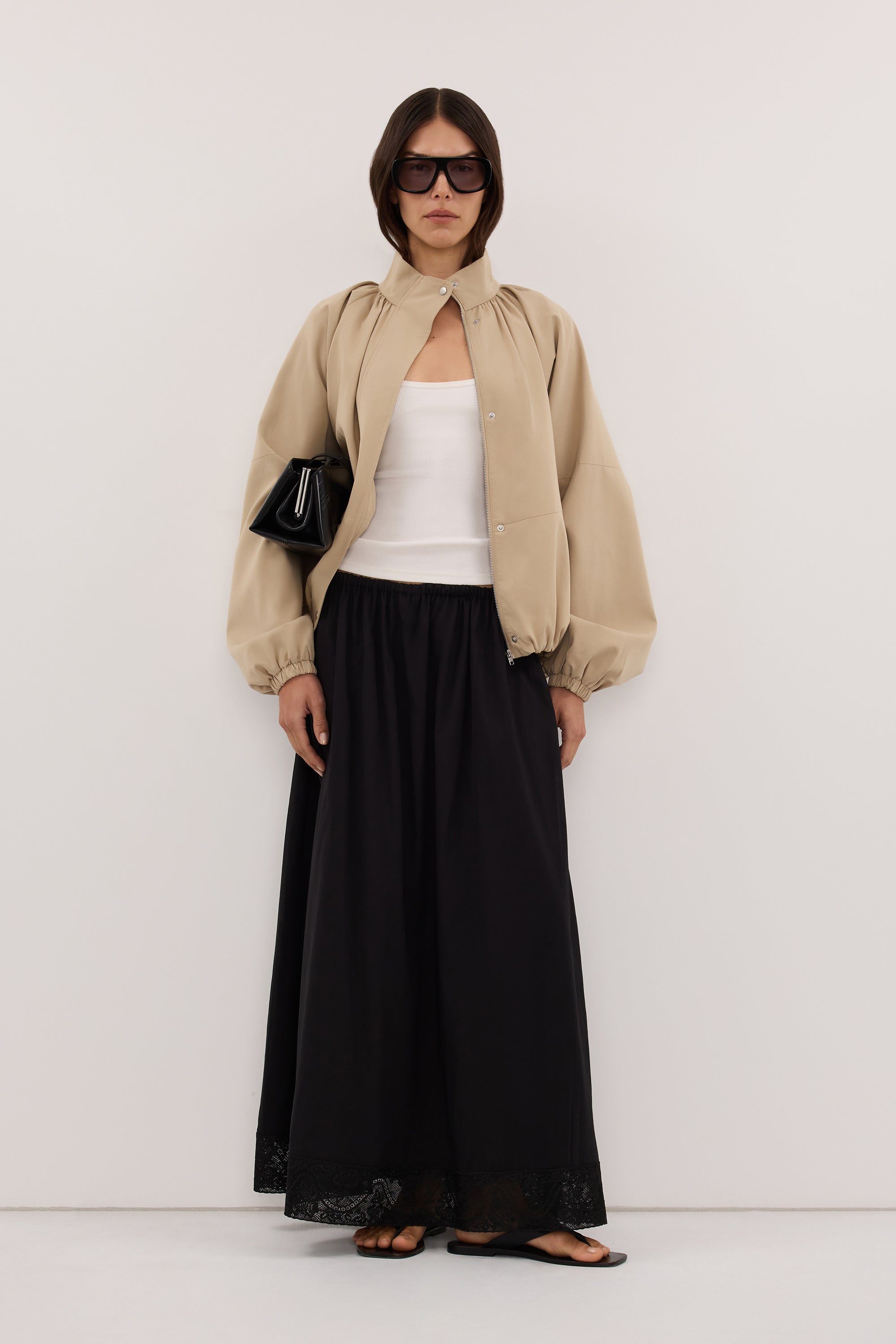 AMOUR BLACK LACE TRIM MIDI SKIRT