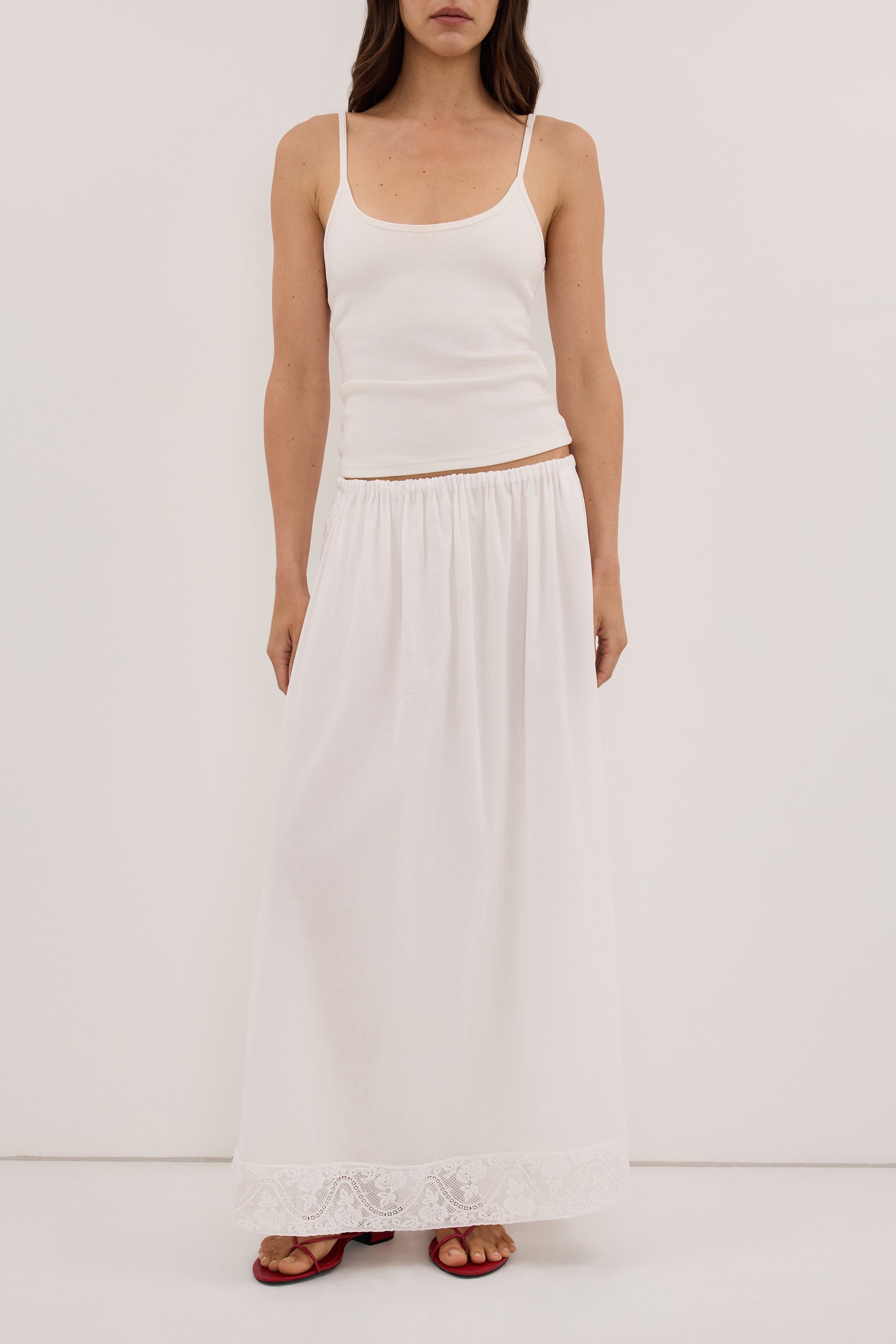 AMOUR WHITE LACE TRIM MIDI SKIRT