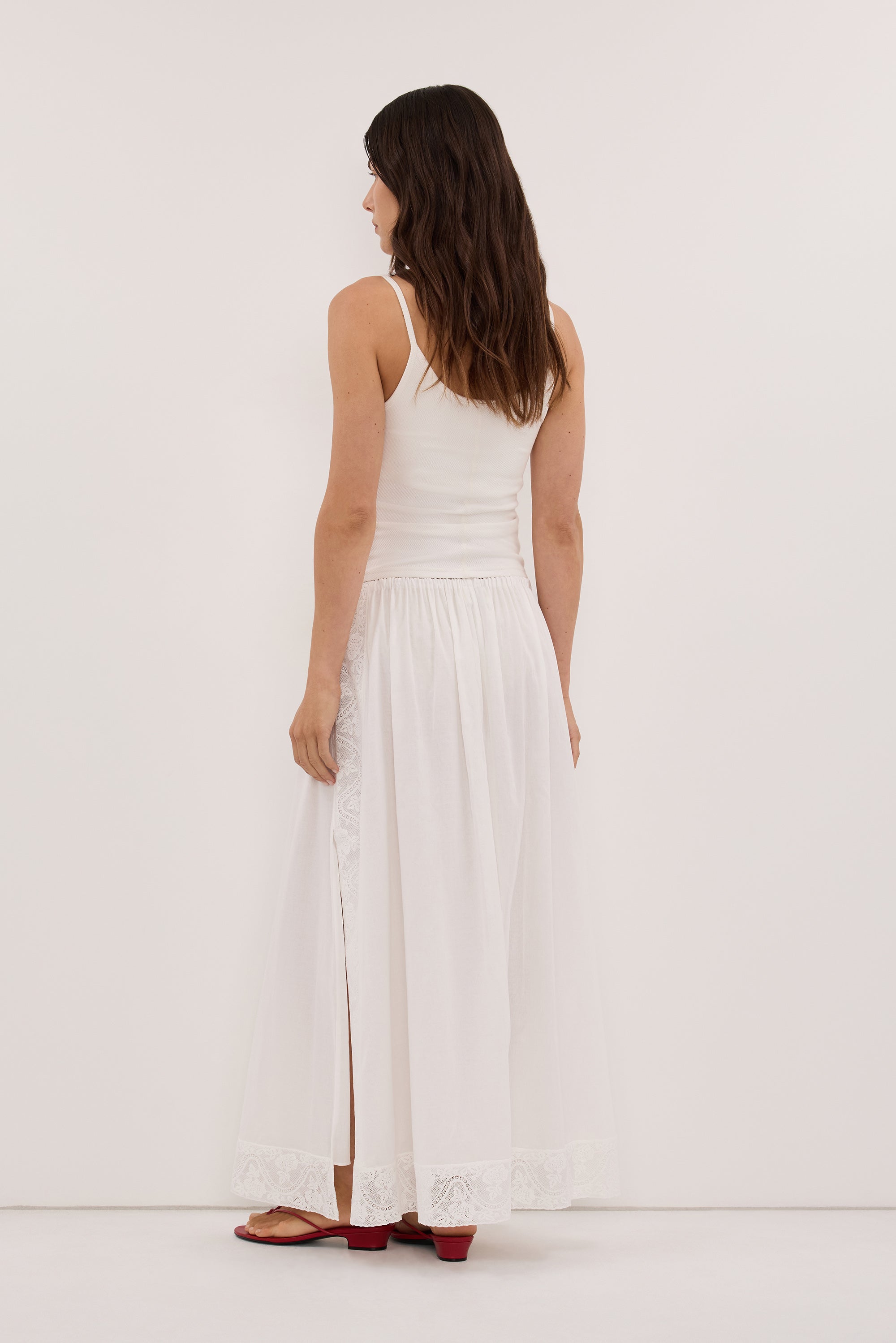 AMOUR WHITE LACE TRIM MIDI SKIRT