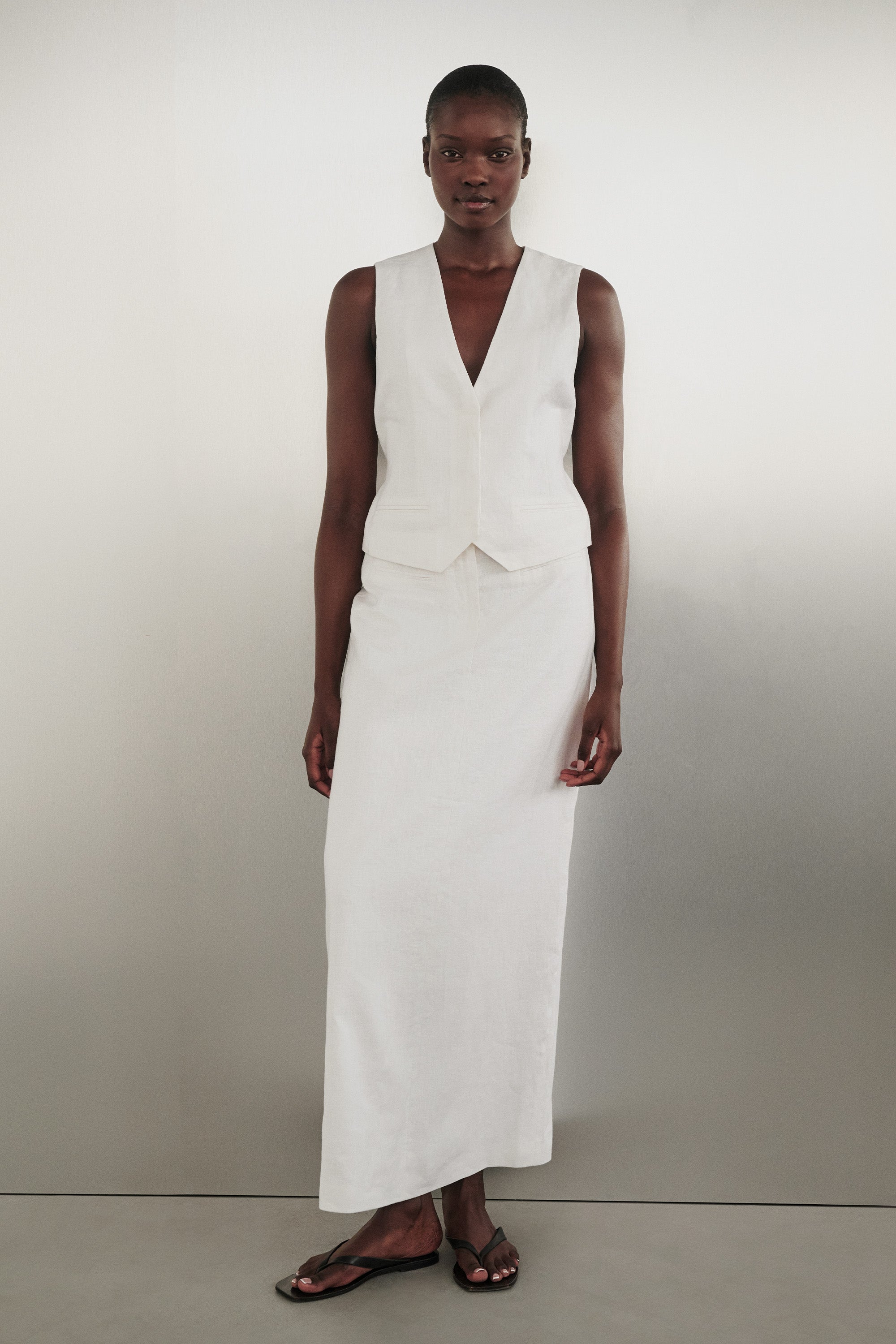 WINONA WHITE LINEN MIDI SKIRT