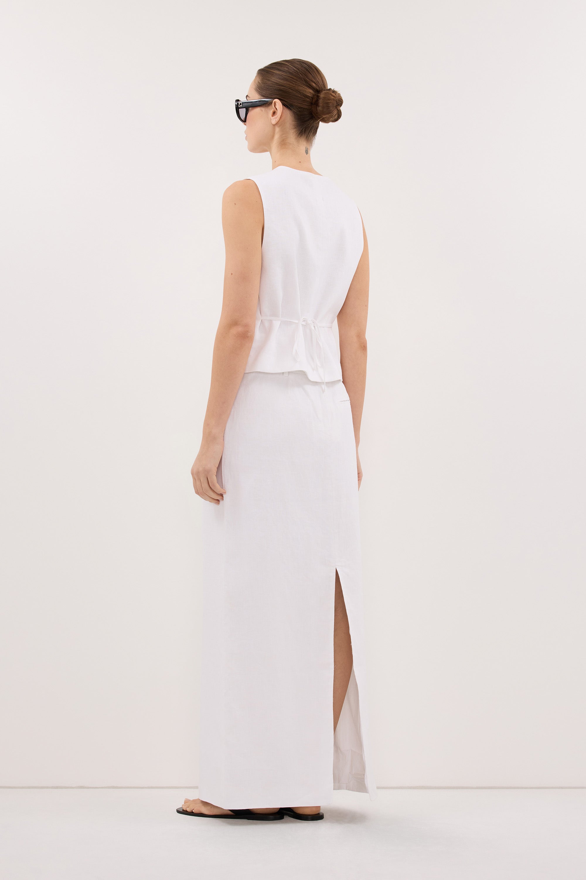 WINONA WHITE LINEN MIDI SKIRT