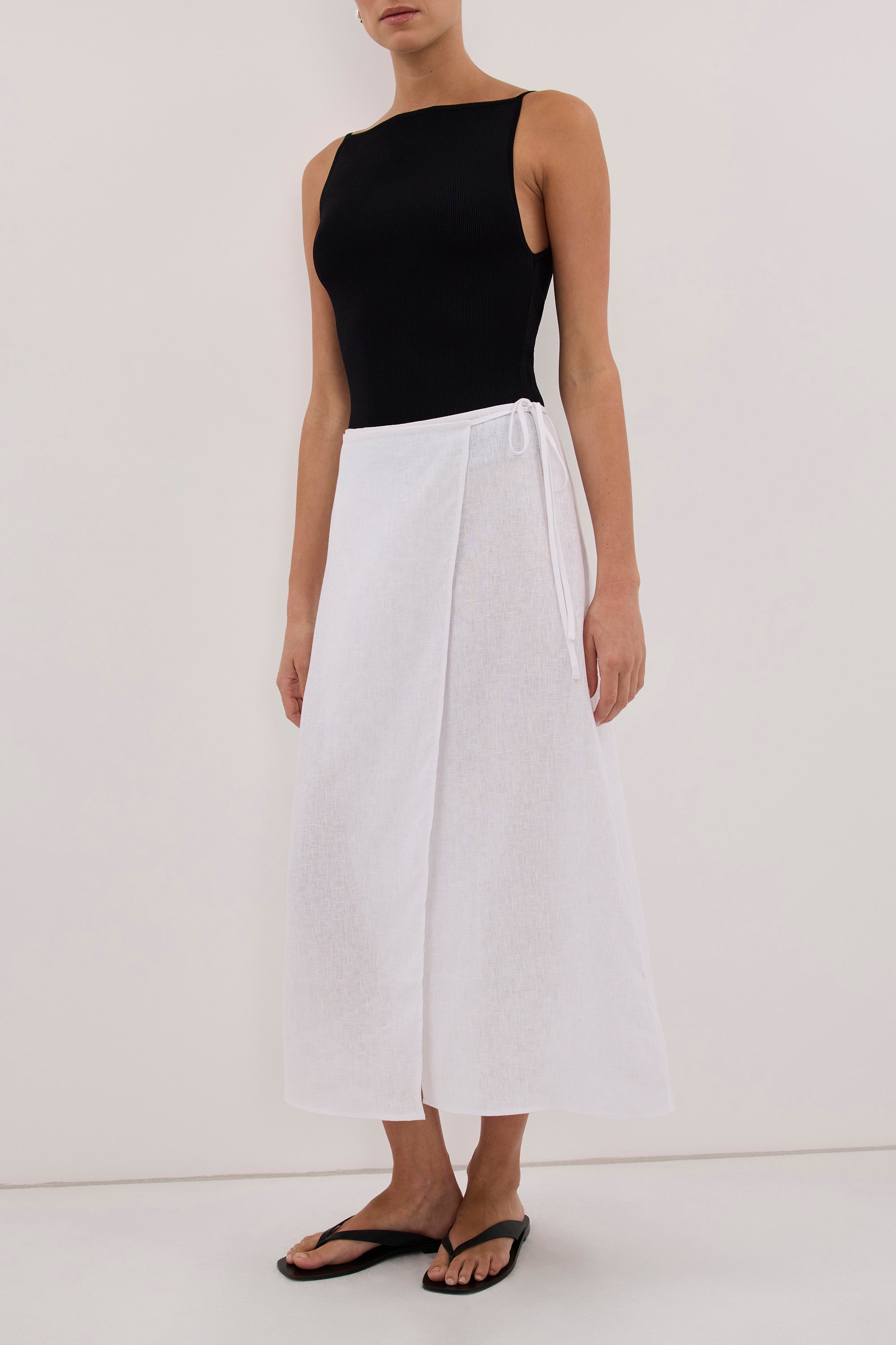 ODETTE WHITE LINEN WRAP MIDI SKIRT