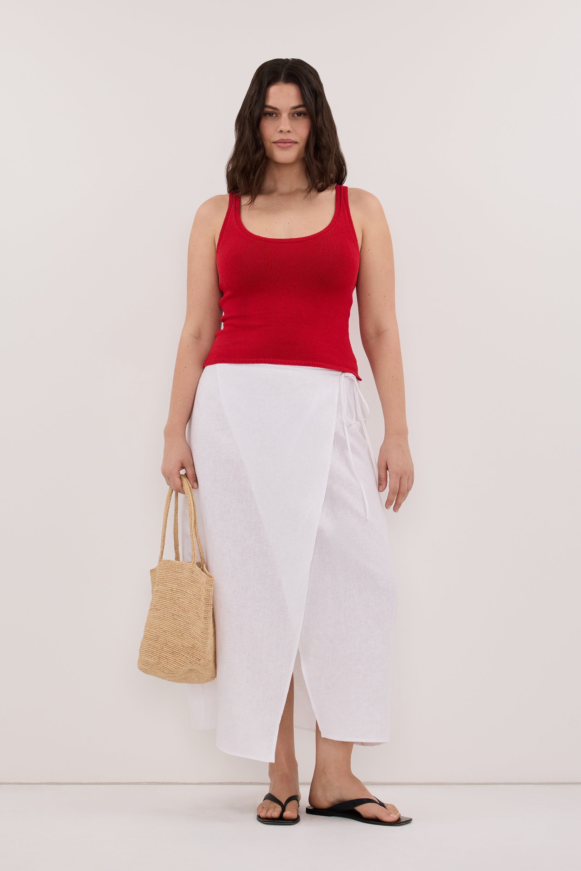 ODETTE WHITE LINEN WRAP MIDI SKIRT