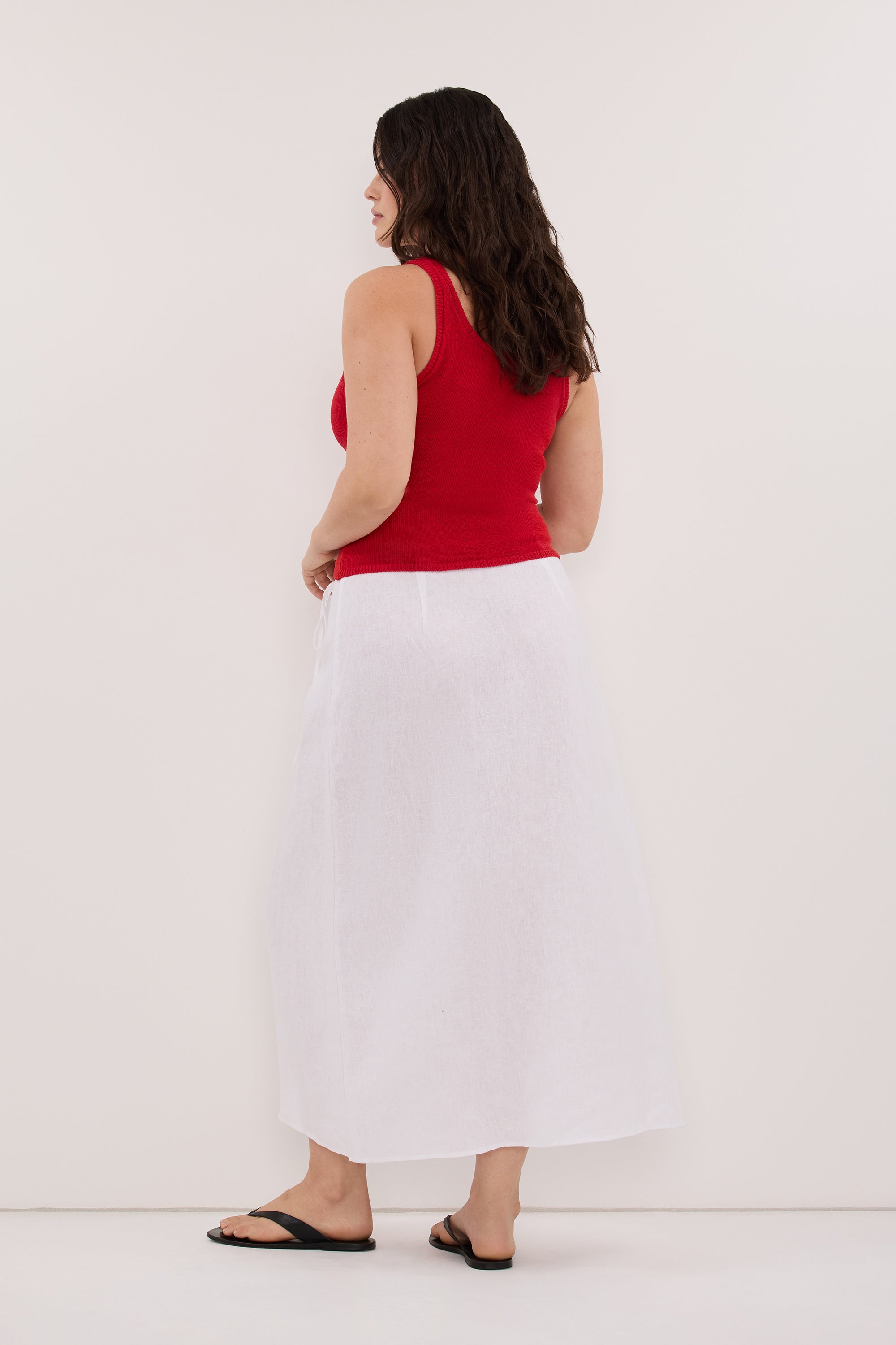 ODETTE WHITE LINEN WRAP MIDI SKIRT