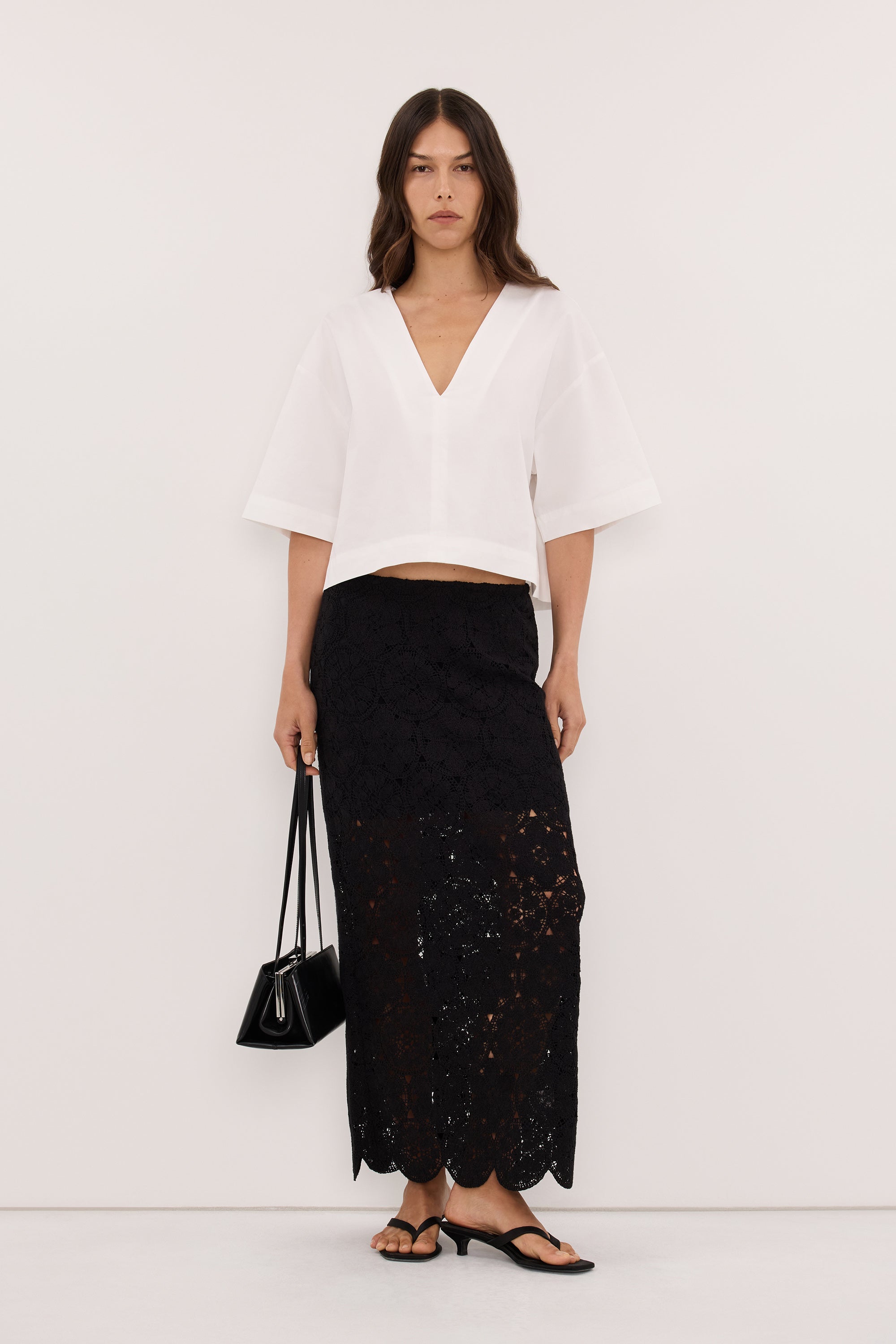CLOUDIA BLACK LACE MIDI SKIRT