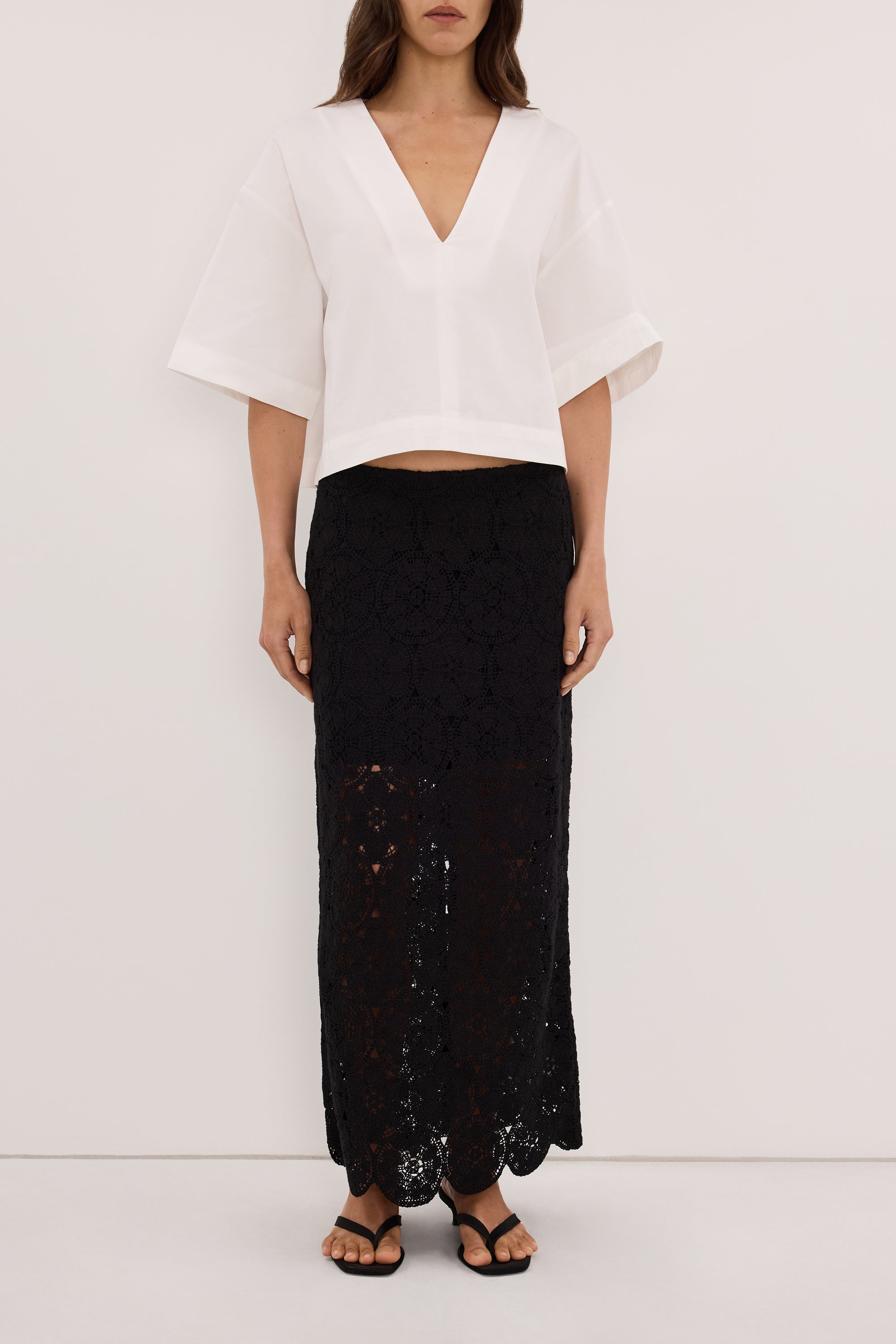CLOUDIA BLACK LACE MIDI SKIRT