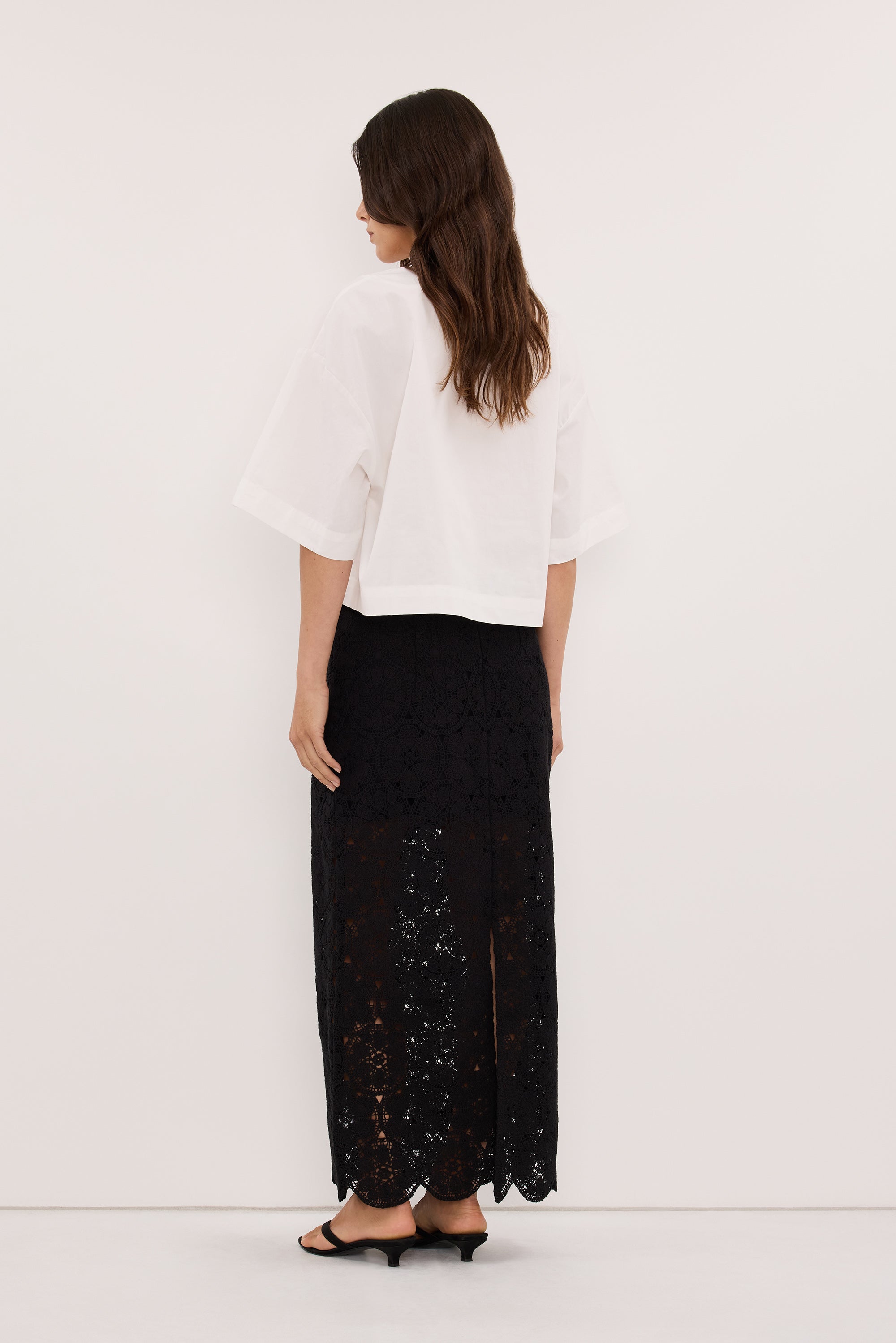 CLOUDIA BLACK LACE MIDI SKIRT