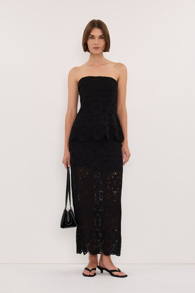 Lilly wearing CLOUDIA BLACK LACE MIDI SKIRT