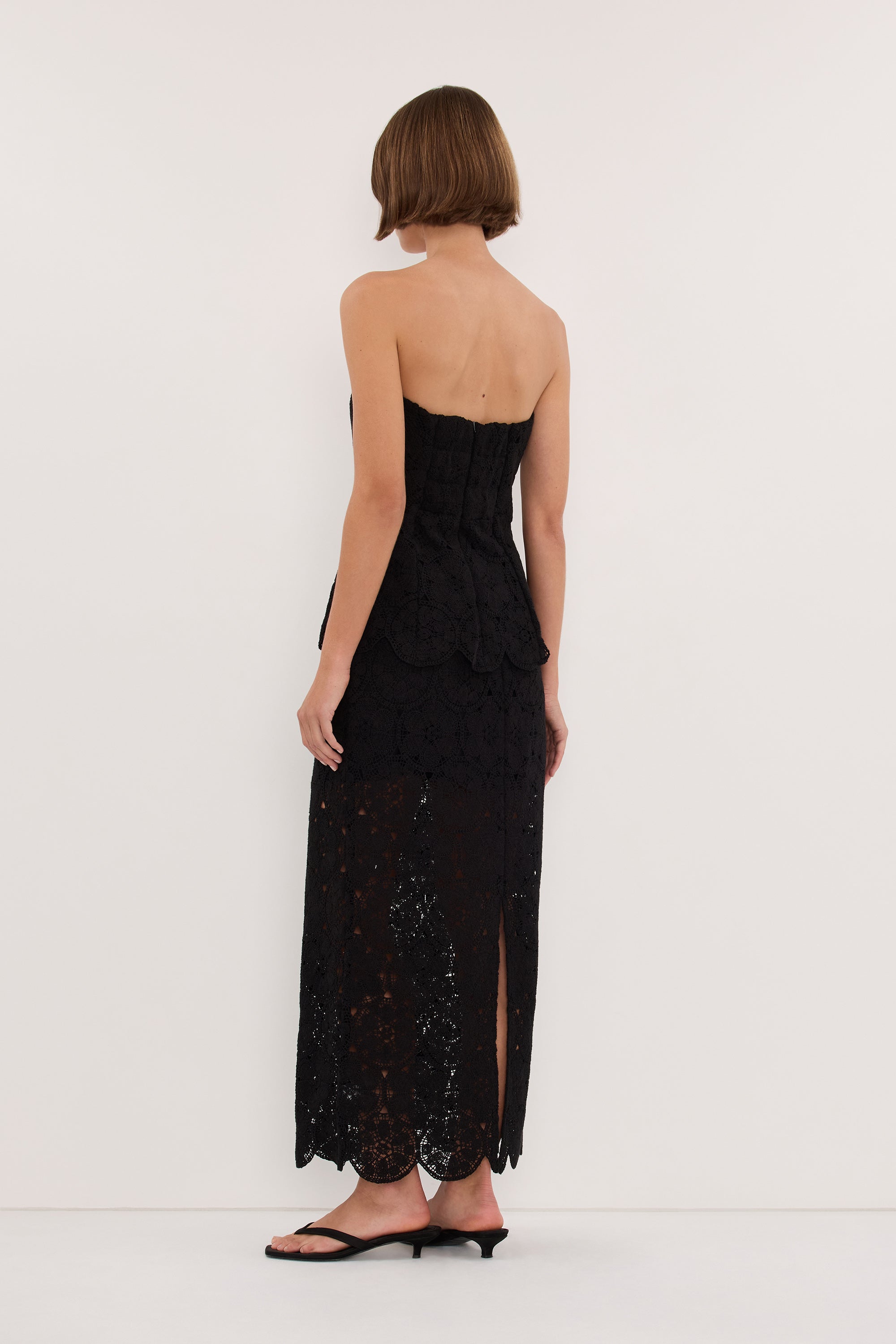 CLOUDIA BLACK LACE MIDI SKIRT