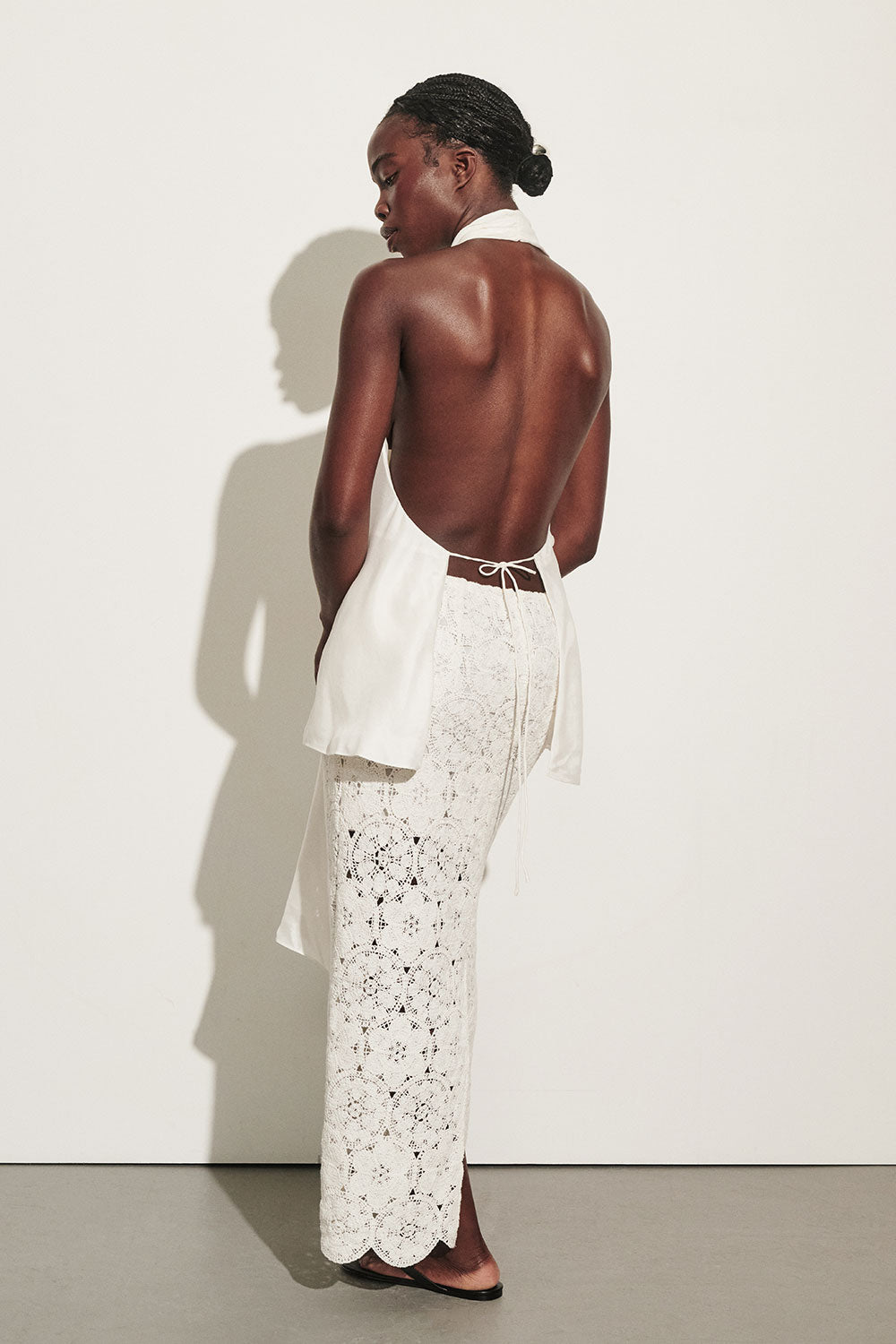 CLOUDIA MILK LACE MIDI SKIRT