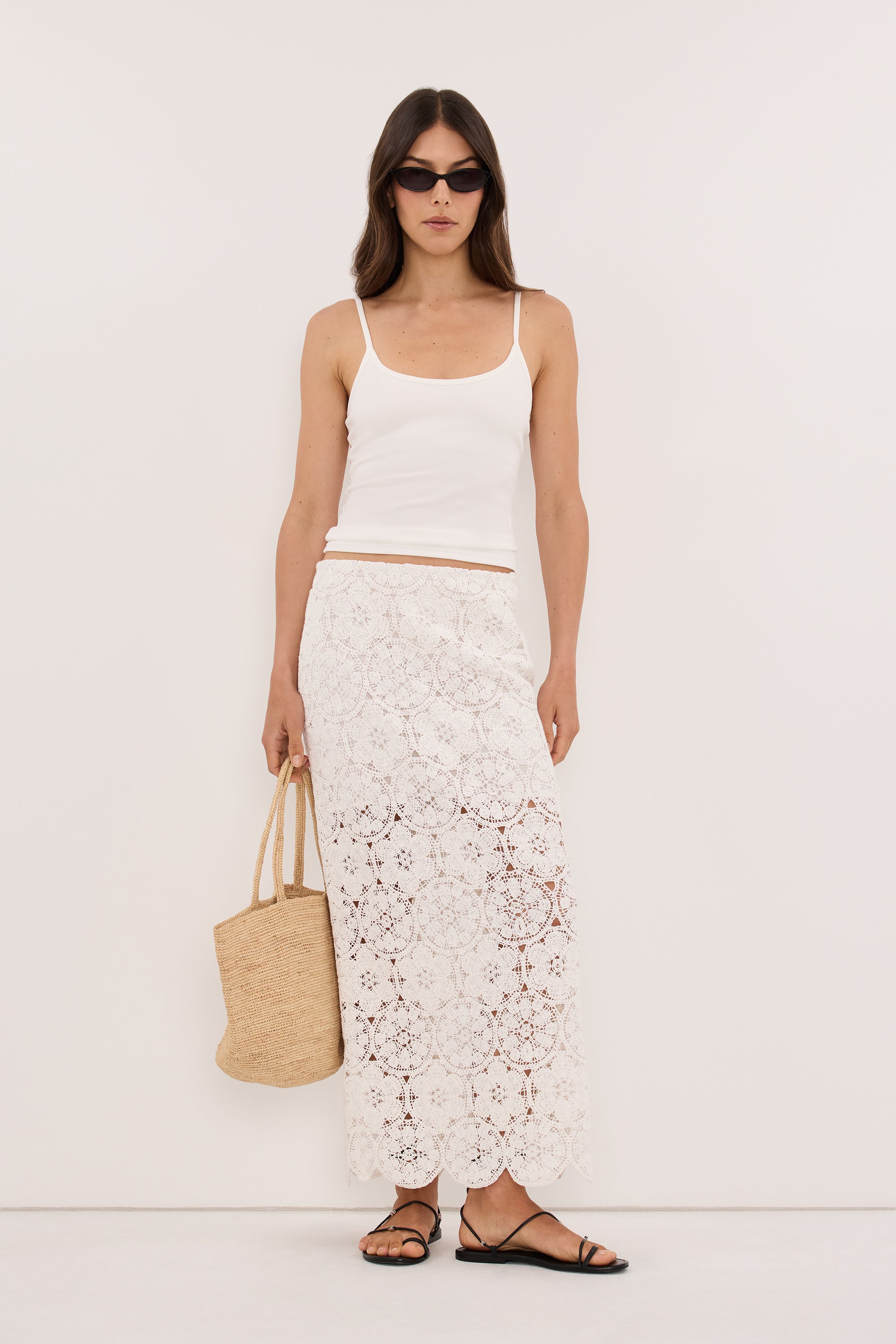 CLOUDIA MILK LACE MIDI SKIRT