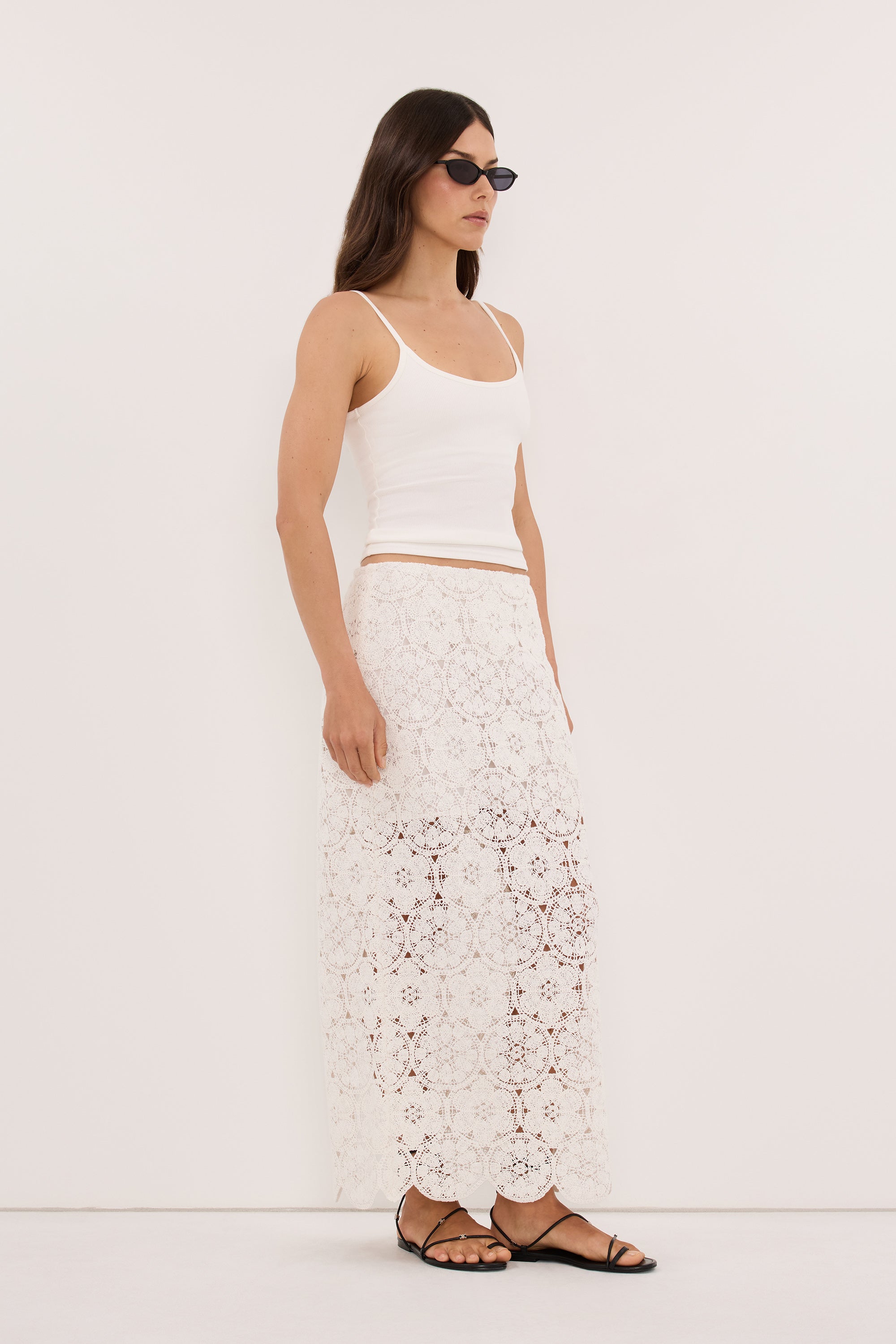 CLOUDIA MILK LACE MIDI SKIRT