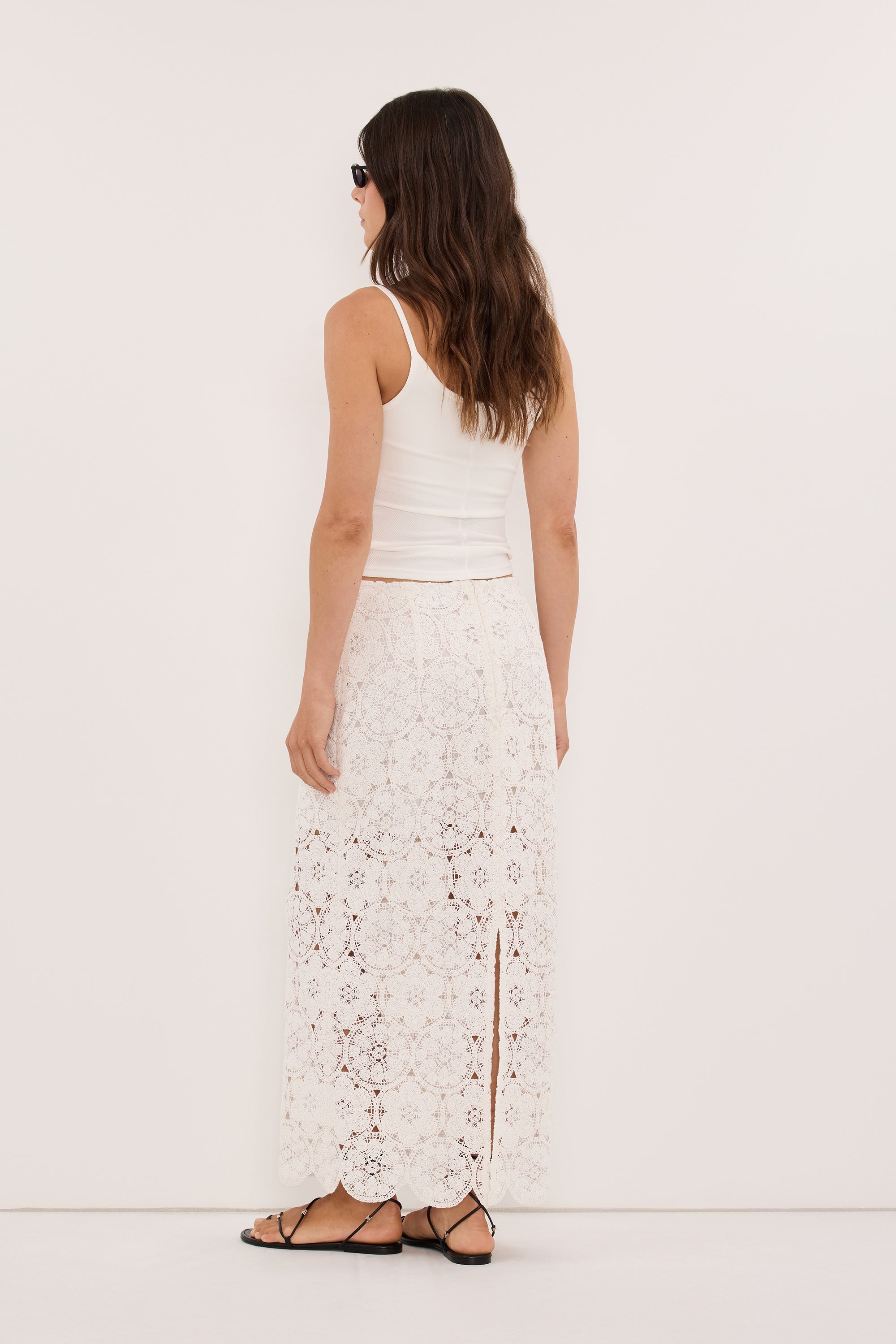 CLOUDIA MILK LACE MIDI SKIRT