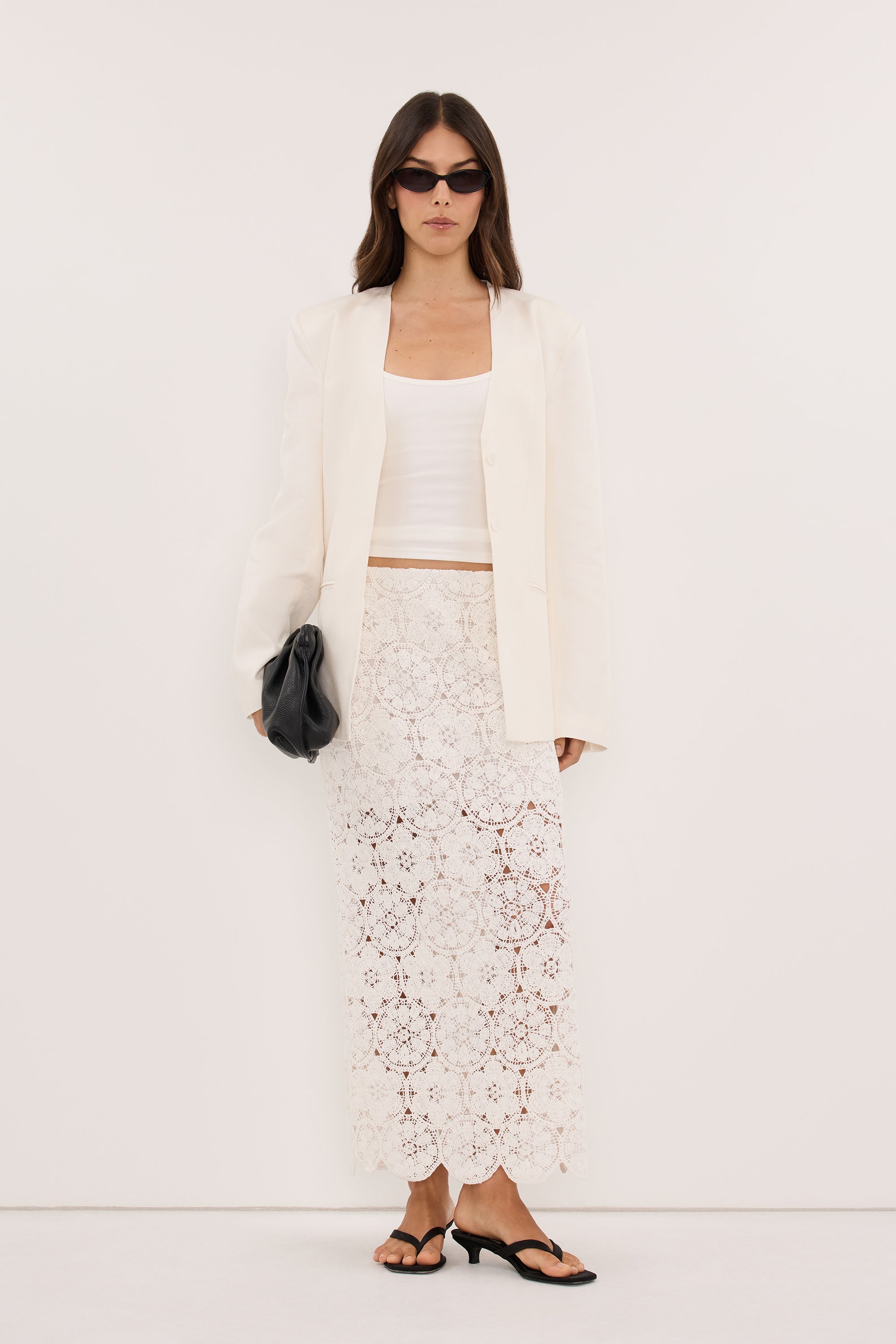 CLOUDIA MILK LACE MIDI SKIRT