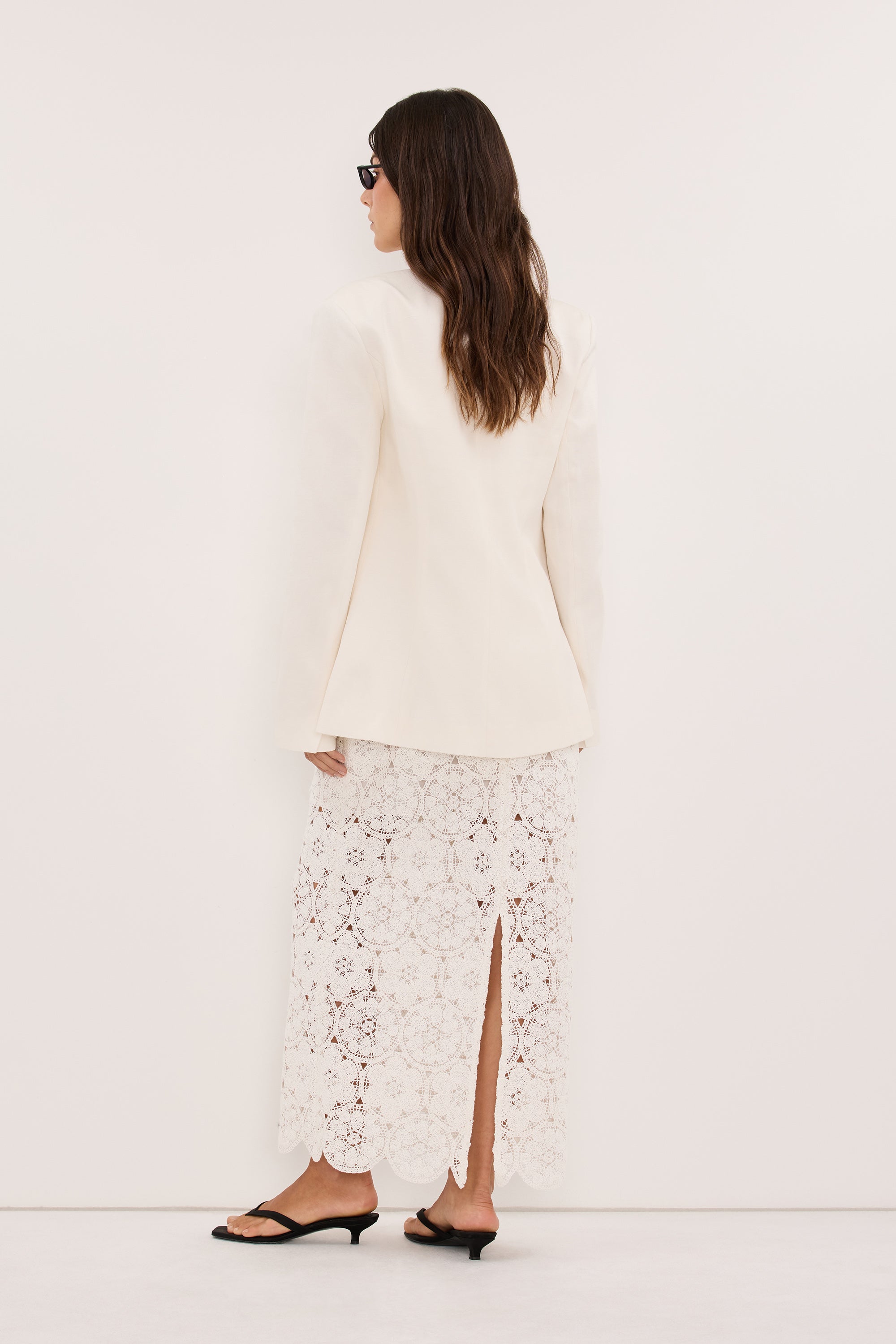 CLOUDIA MILK LACE MIDI SKIRT
