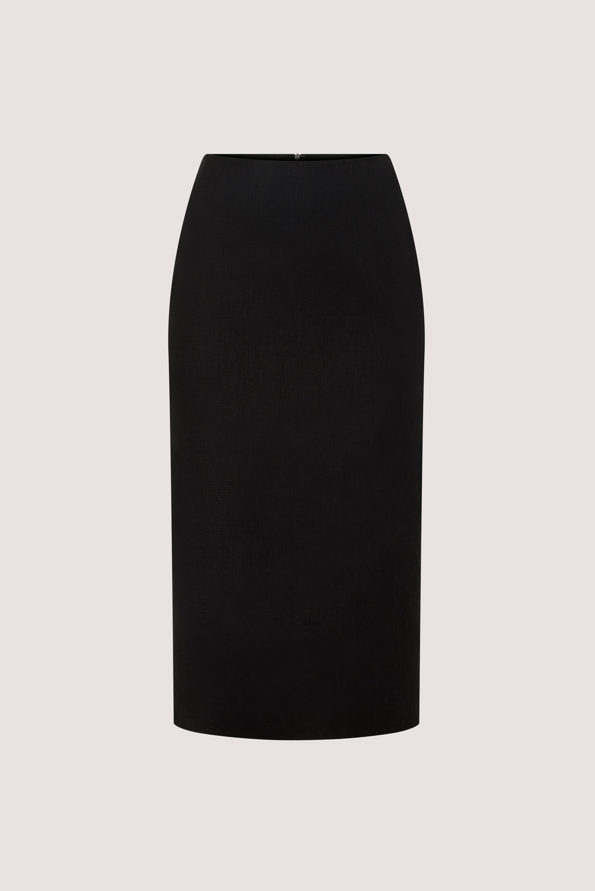 AURELI BLACK LINEN PENCIL MIDI SKIRT