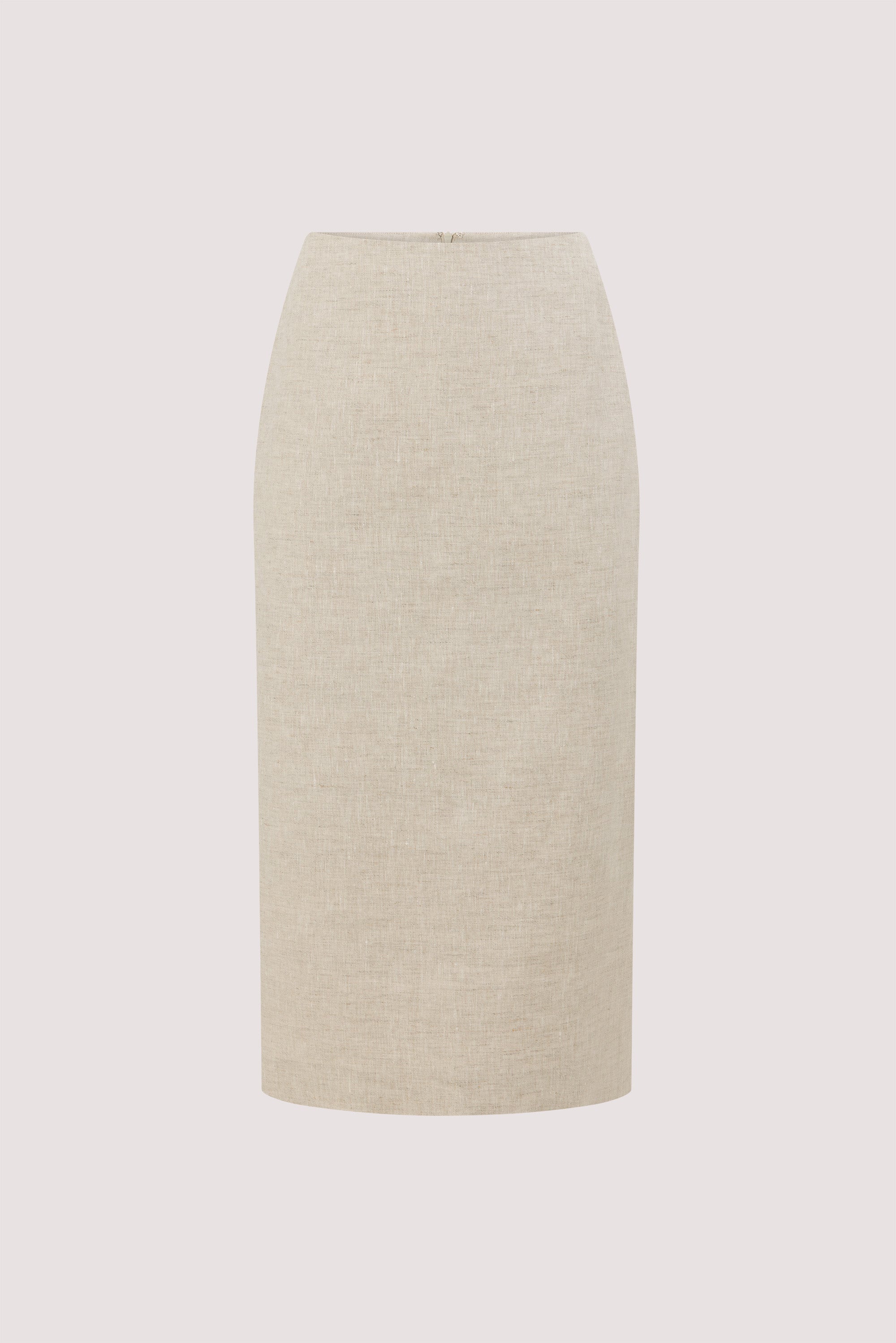 AURELI NATURAL LINEN PENCIL MIDI SKIRT
