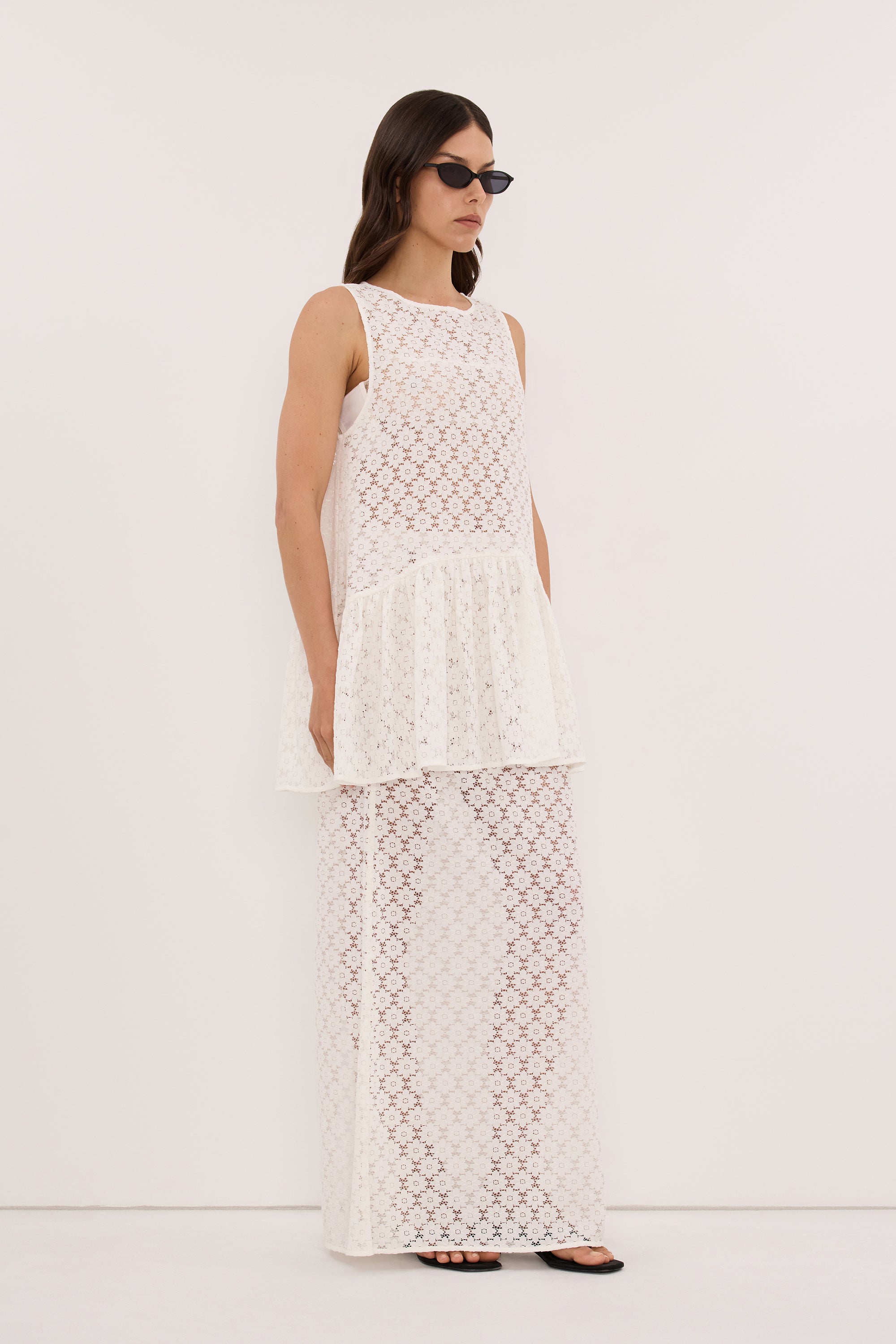 RENATA WHITE LACE MAXI SKIRT