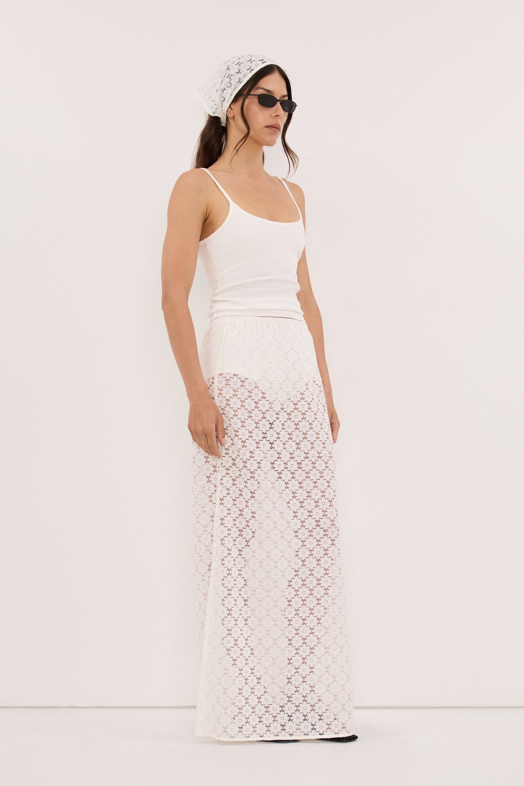 RENATA WHITE LACE MAXI SKIRT