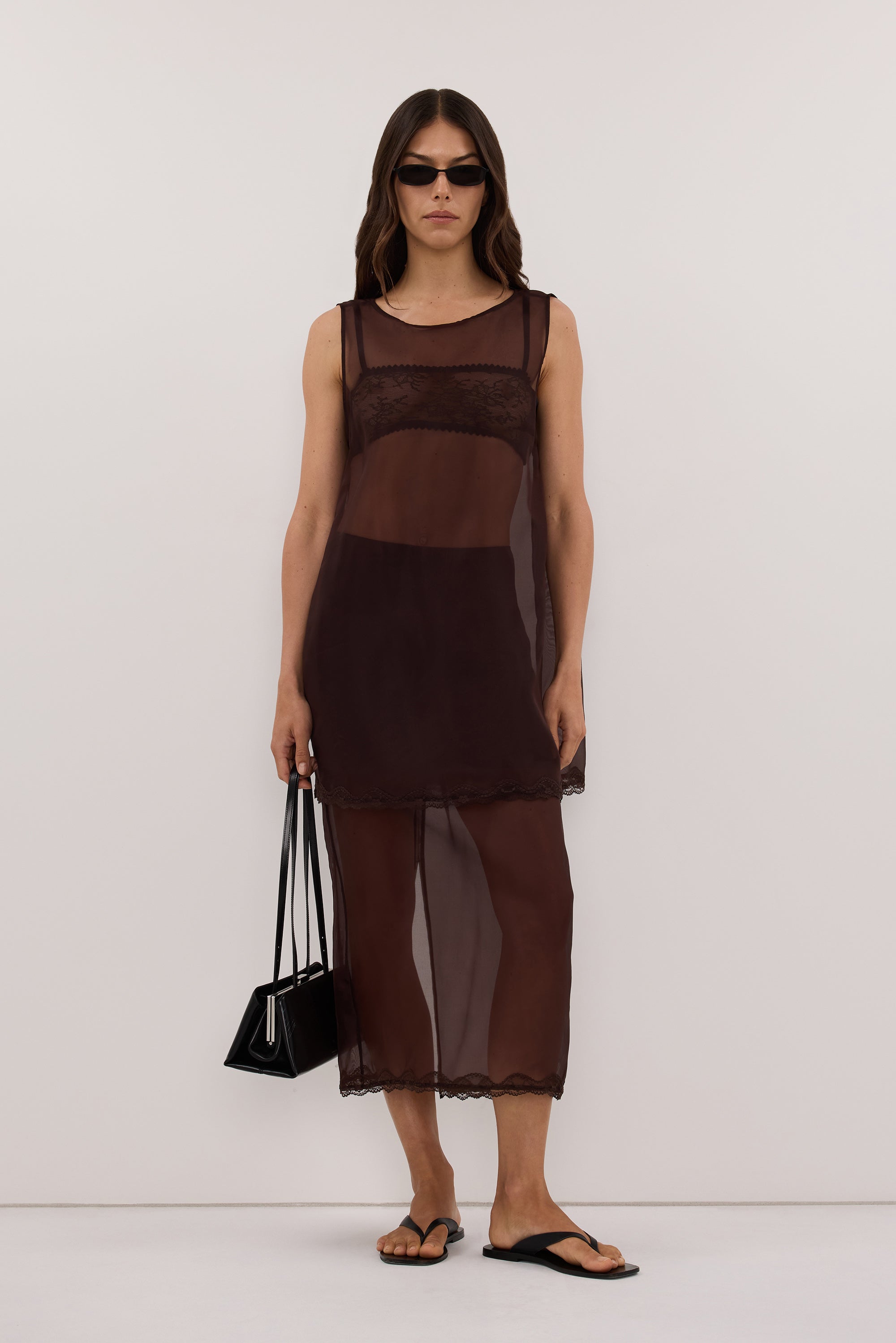 RAPHAEL DARK CHOC SILK ORGANZA SKIRT - PRE ORDER