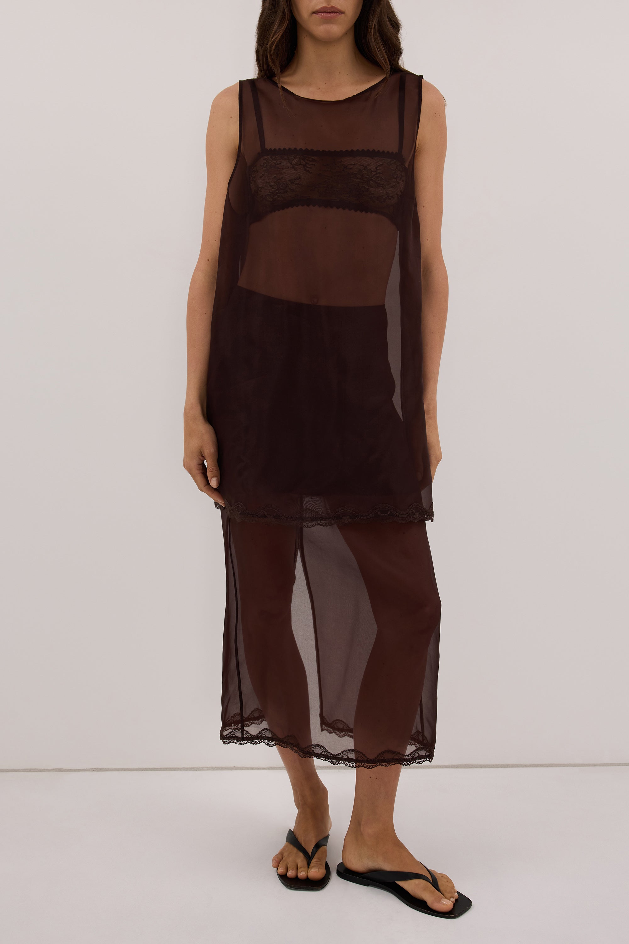 RAPHAEL DARK CHOC SILK ORGANZA SKIRT - PRE ORDER