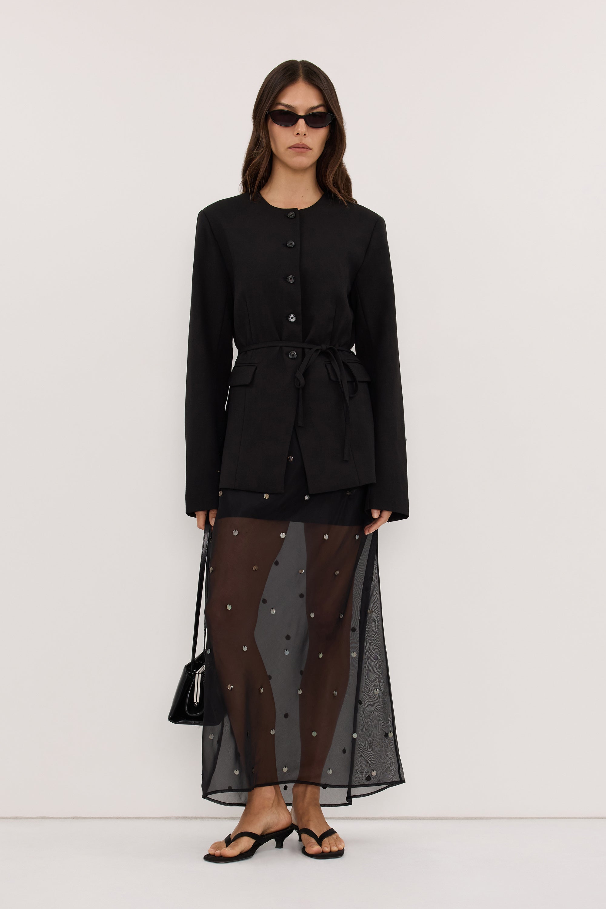 SOLEIL BLACK SILK ORGANZA MIDI SKIRT - PRE ORDER
