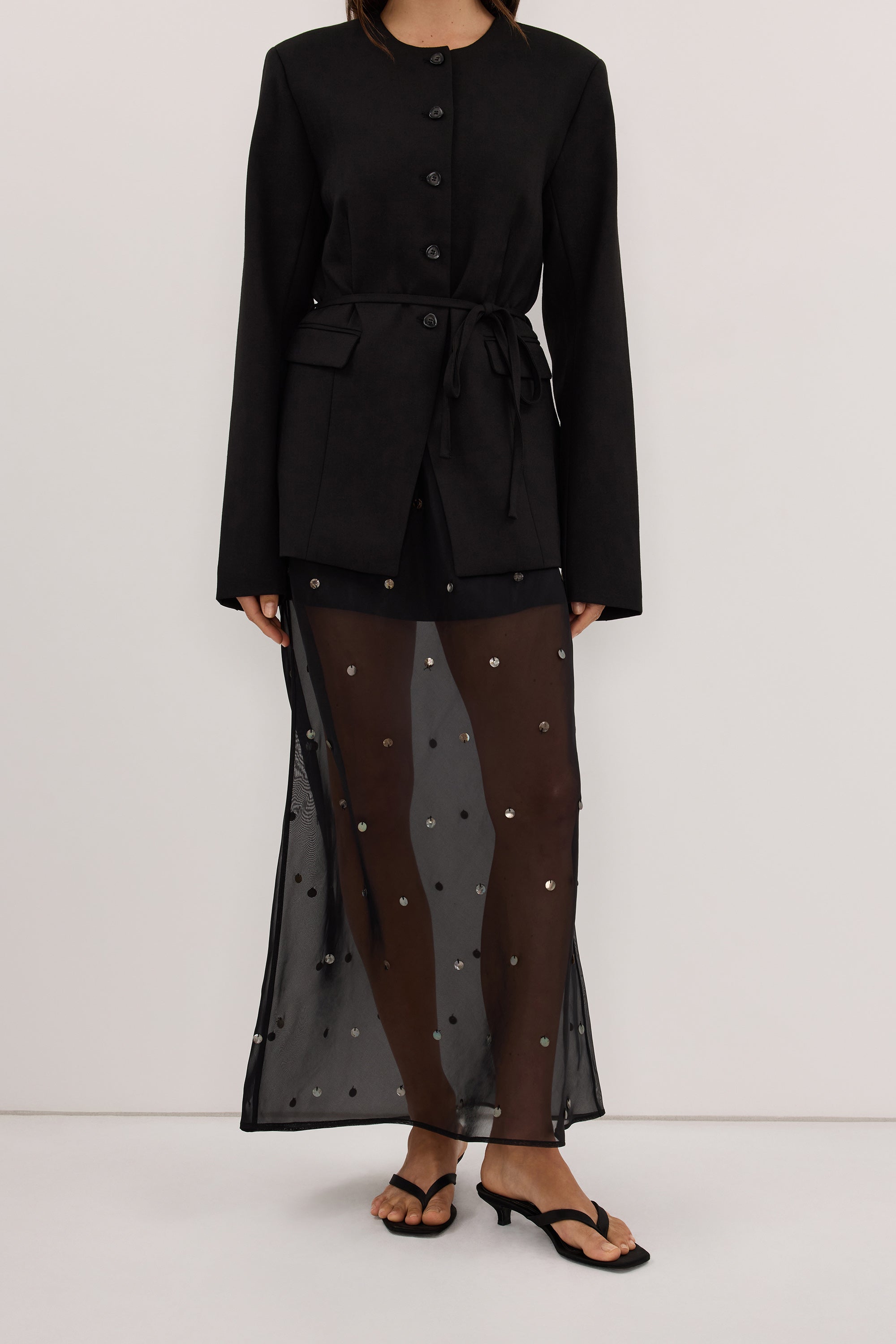 SOLEIL BLACK SILK ORGANZA MIDI SKIRT - PRE ORDER