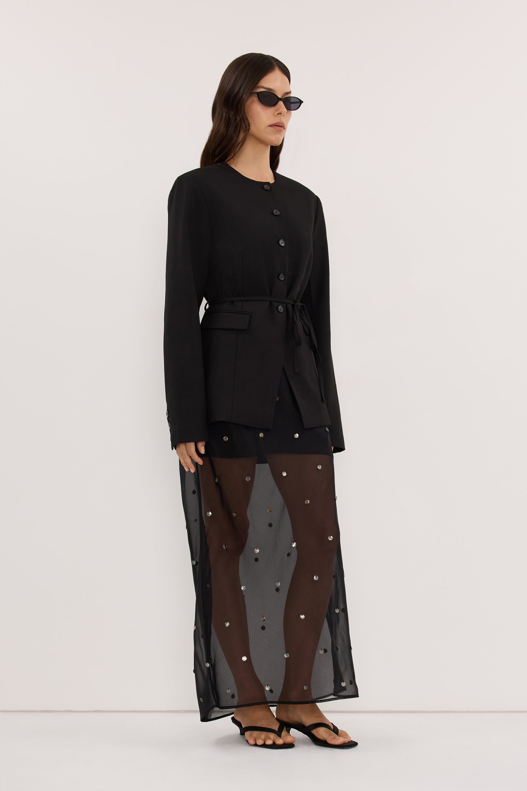 SOLEIL BLACK SILK ORGANZA MIDI SKIRT - PRE ORDER