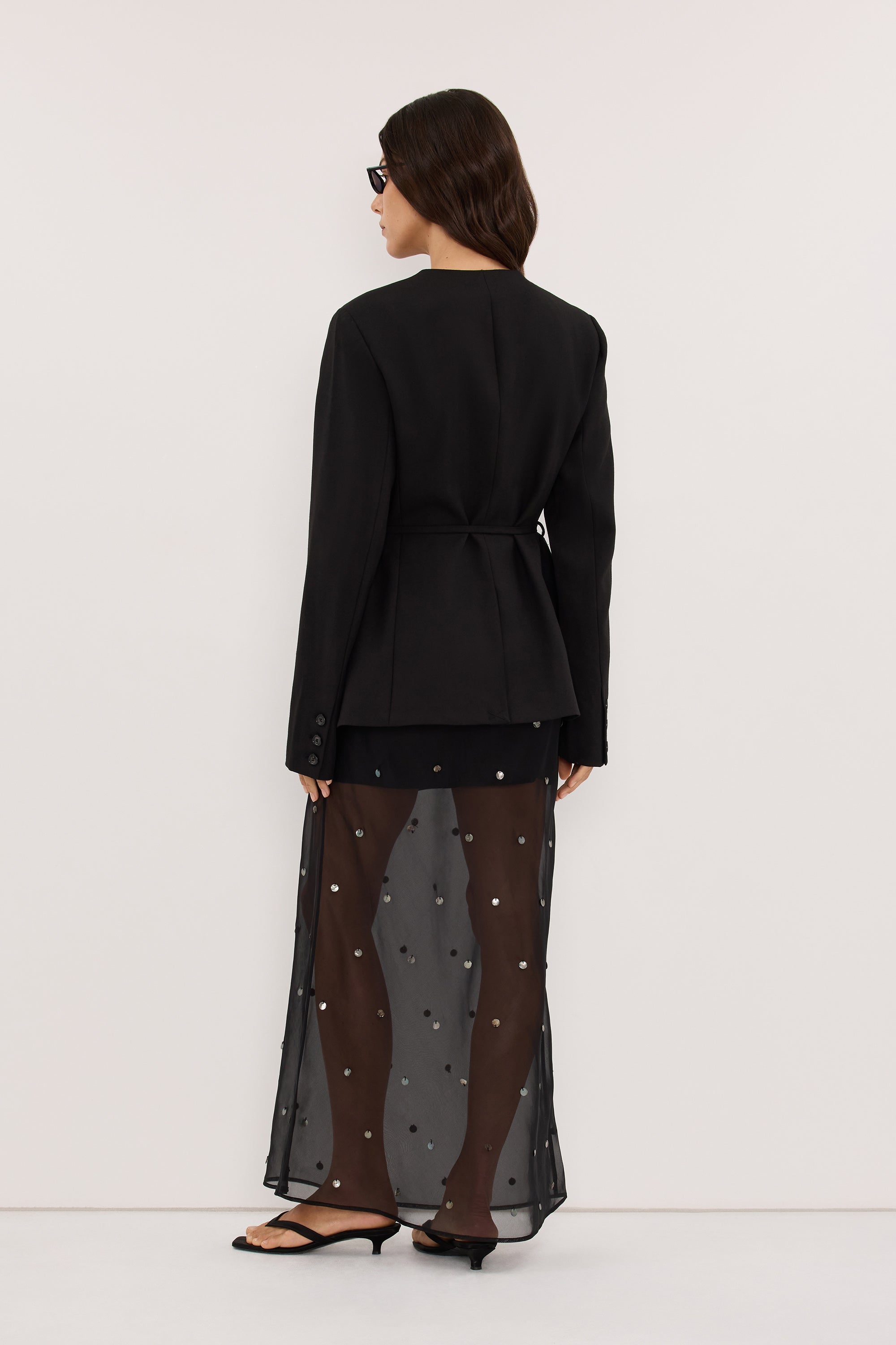 SOLEIL BLACK SILK ORGANZA MIDI SKIRT - PRE ORDER
