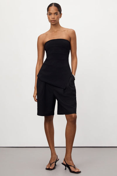 Kristen wearing LIZA BLACK TAILORED BERMUDA SHORT