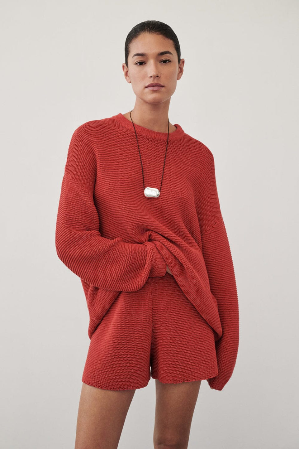 THEA BURNT RED COTTON KNIT SHORTS