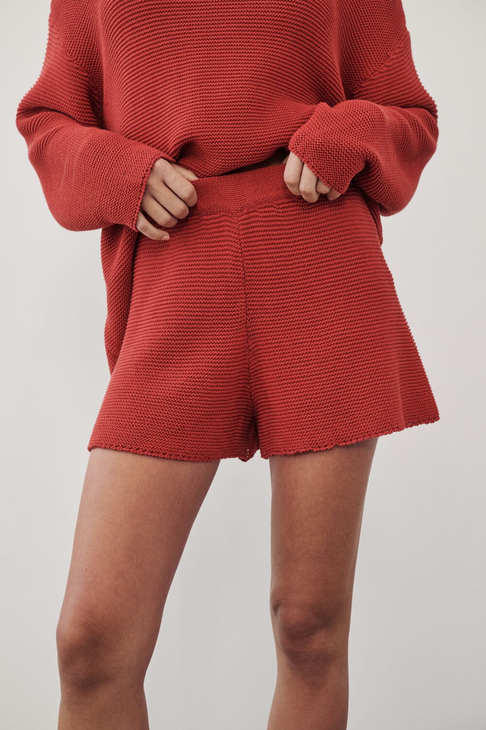 THEA BURNT RED COTTON KNIT SHORTS