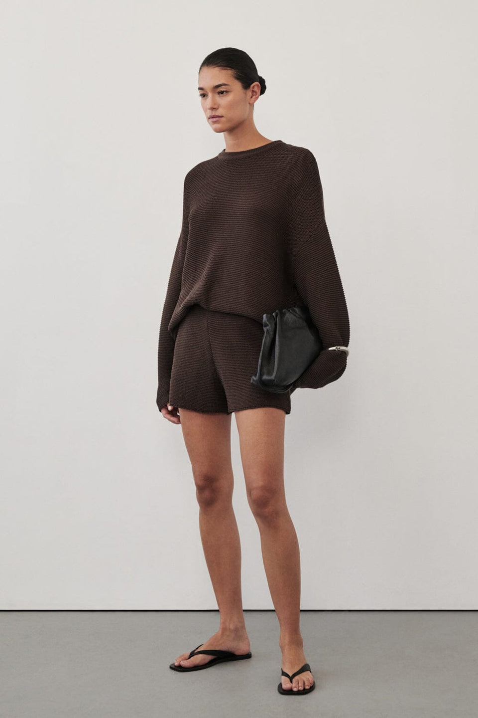 THEA BURNT CHOC COTTON KNIT SHORTS