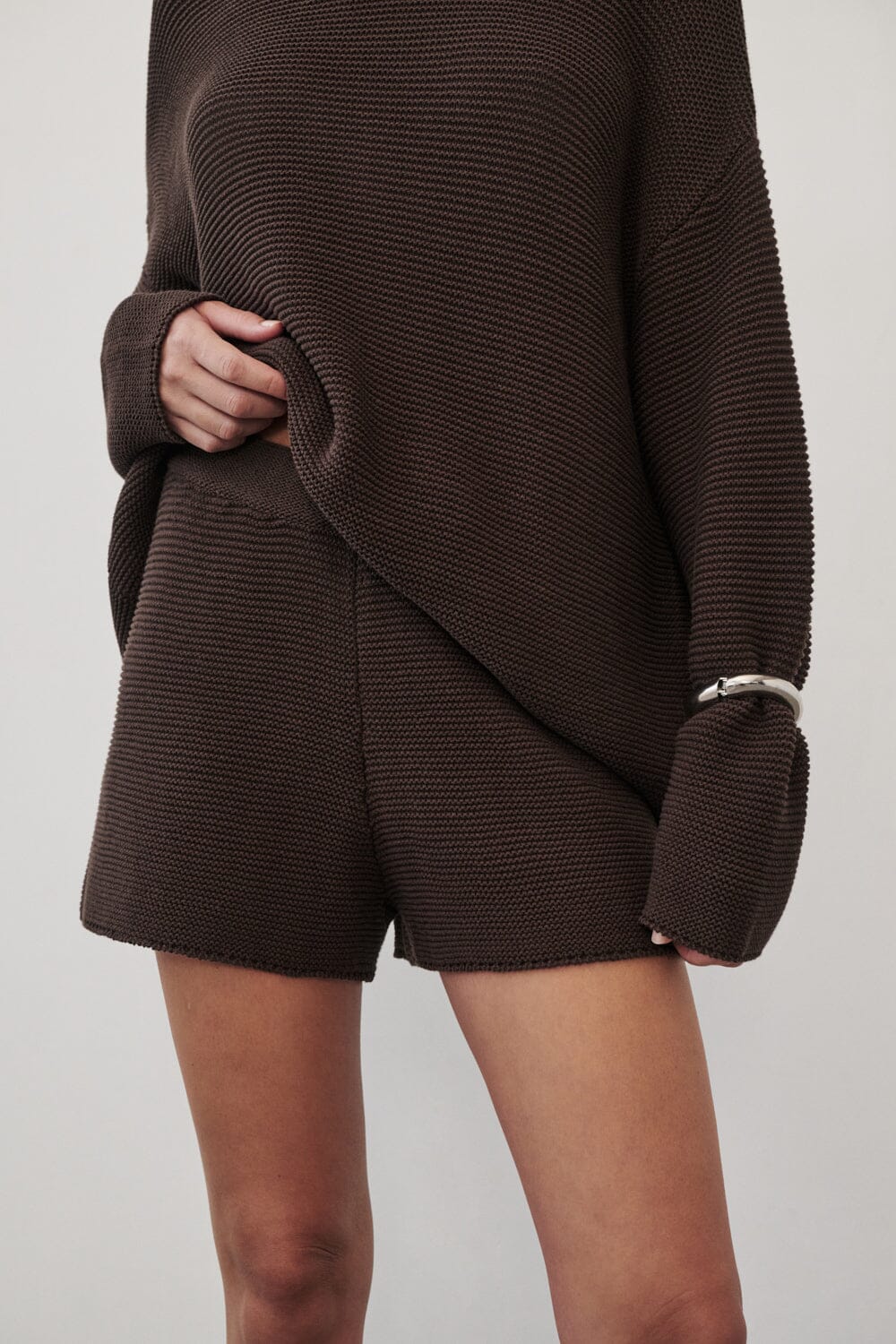 THEA BURNT CHOC COTTON KNIT SHORTS