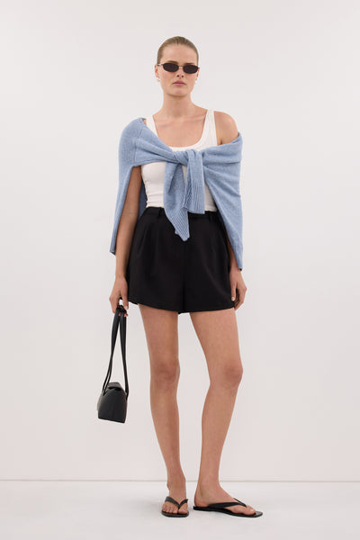 Zoe wearing CYRUS BLACK TAILORED SHORT