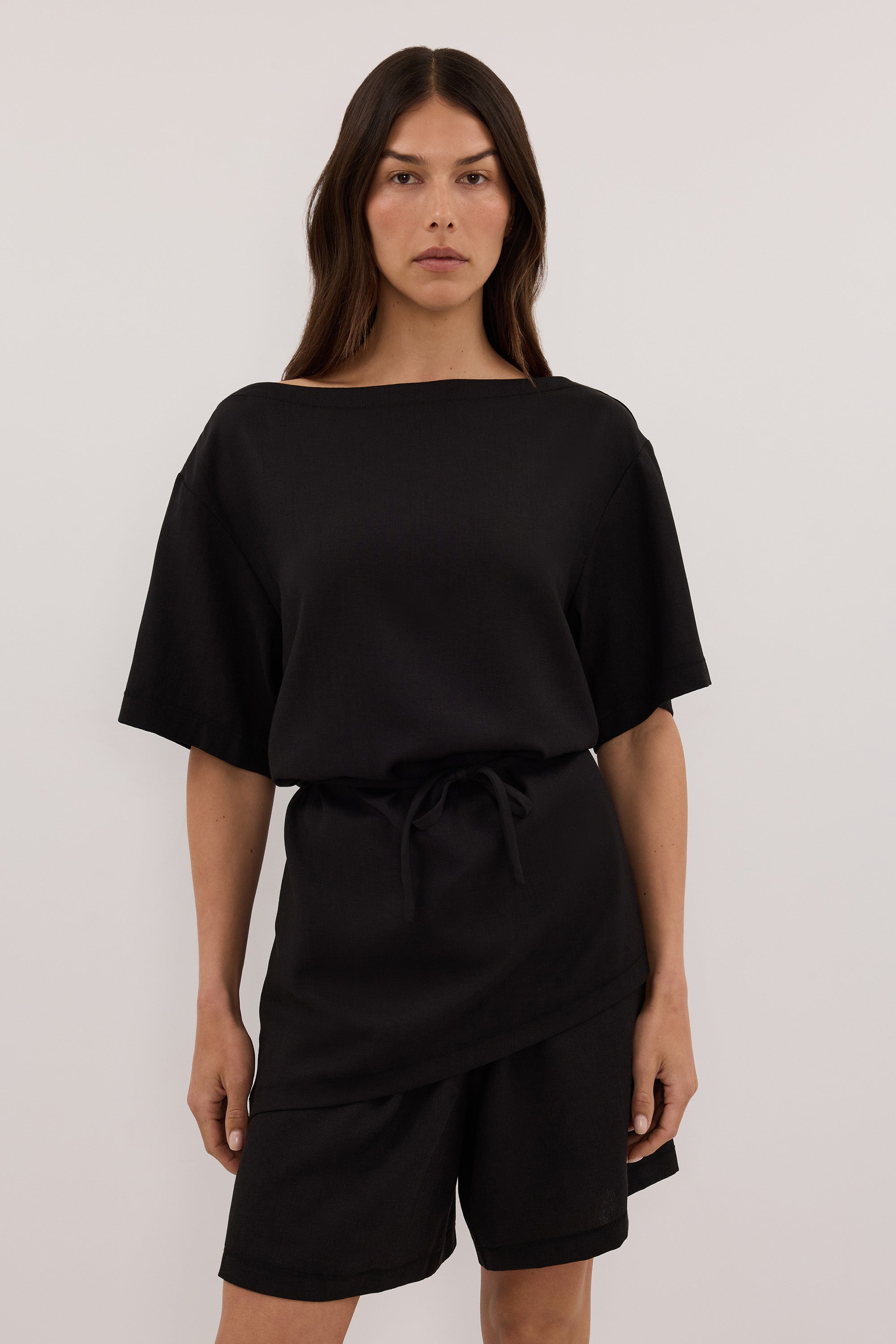 CALIA BLACK DRAWSTRING BERMUDA SHORT