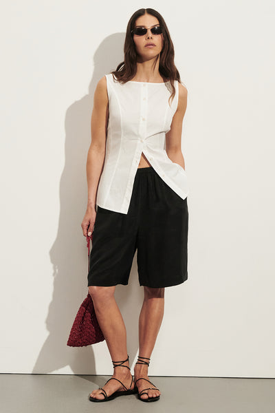 Helena  wearing ALICE BLACK CUPRO BERMUDA SHORT
